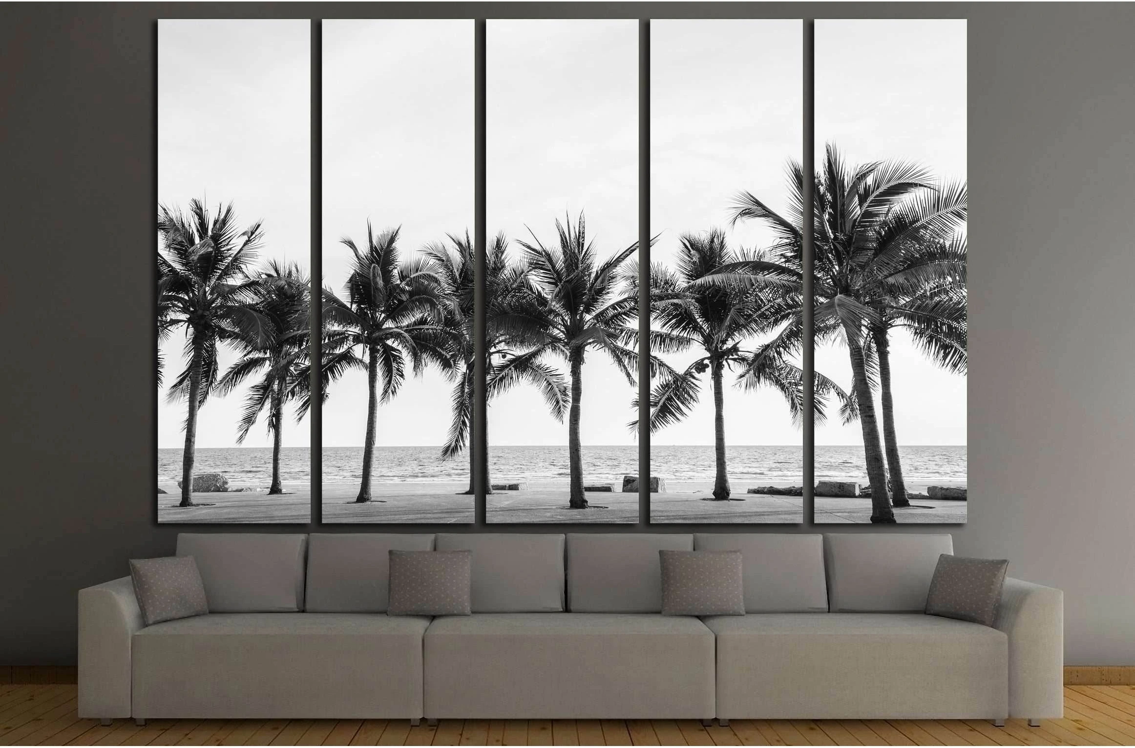 Black & White view of Beautiful beach with palms, Thailand №2848 Ready to Hang Canvas Print - Zellart Canvas Prints ALL_Products, s-2848