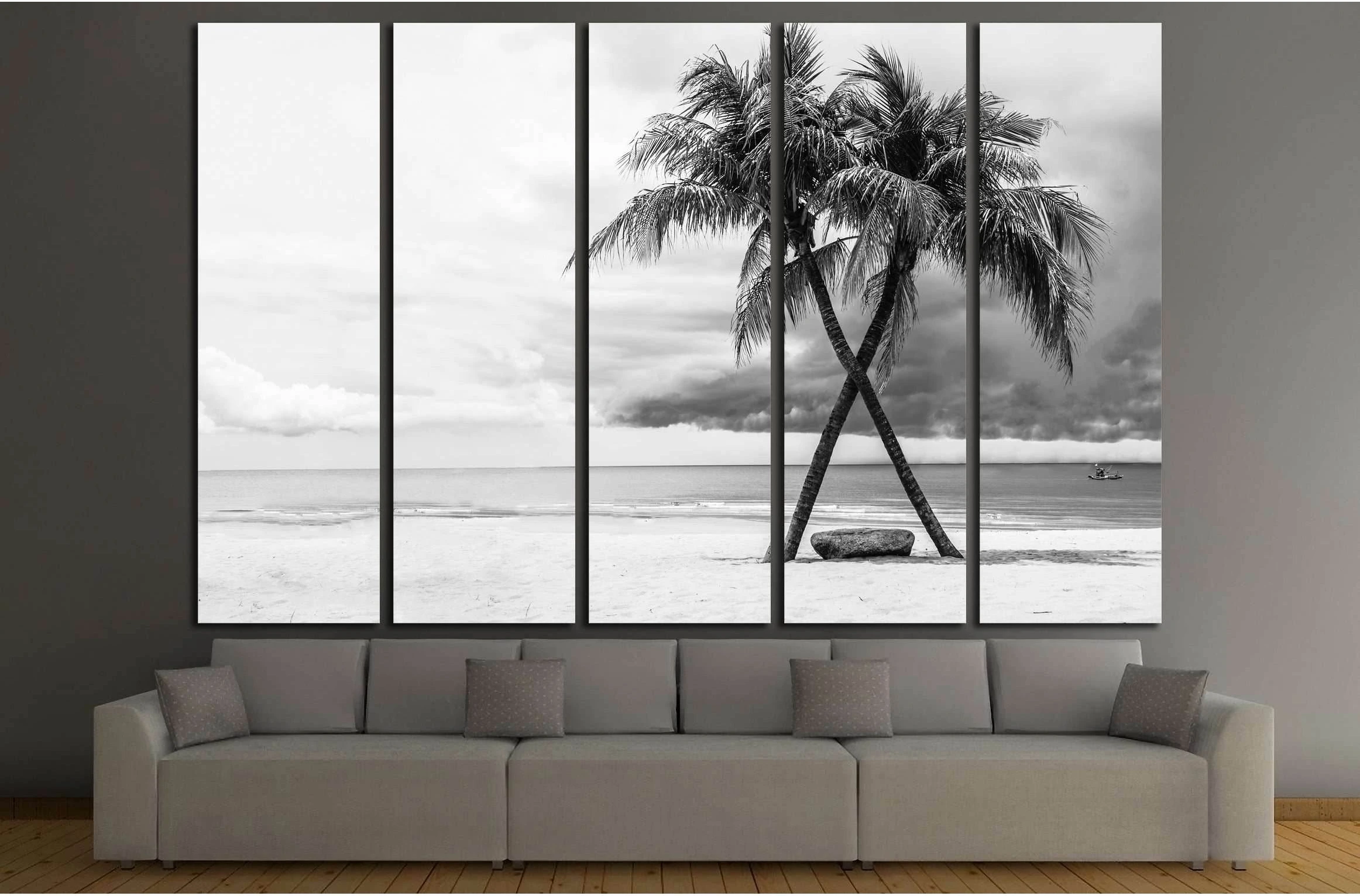 Black & White view of Beautiful beach with palms, Thailand №2863 Ready to Hang Canvas Print - Zellart Canvas Prints ALL_Products, s-2863