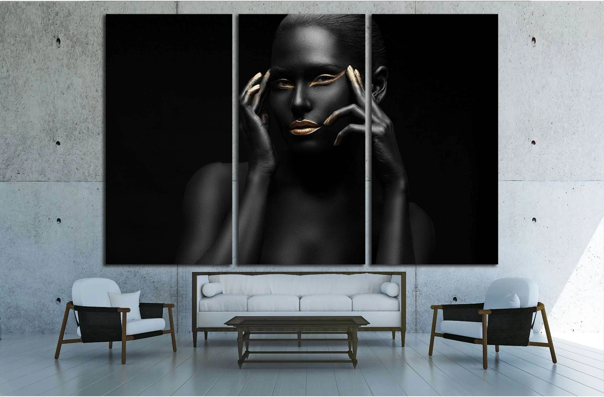 black girl with golden lips and the gold on the tips of the fingers №2468 Ready to Hang Canvas Print - Zellart Canvas Prints ALL_Products, s-2468