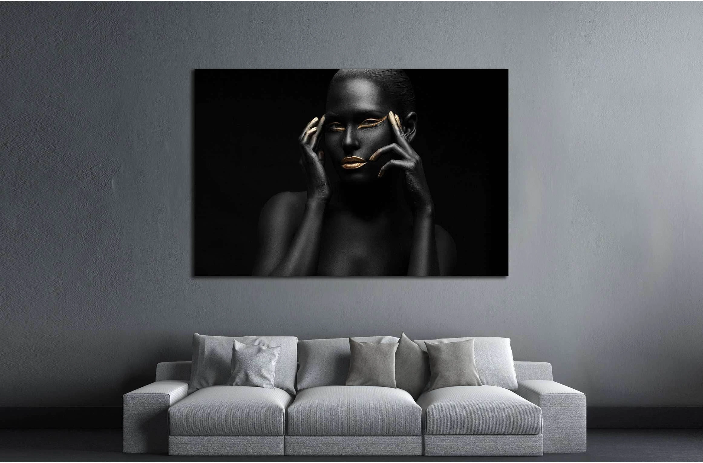 black girl with golden lips and the gold on the tips of the fingers №2468 Ready to Hang Canvas Print - Zellart Canvas Prints ALL_Products, s-2468