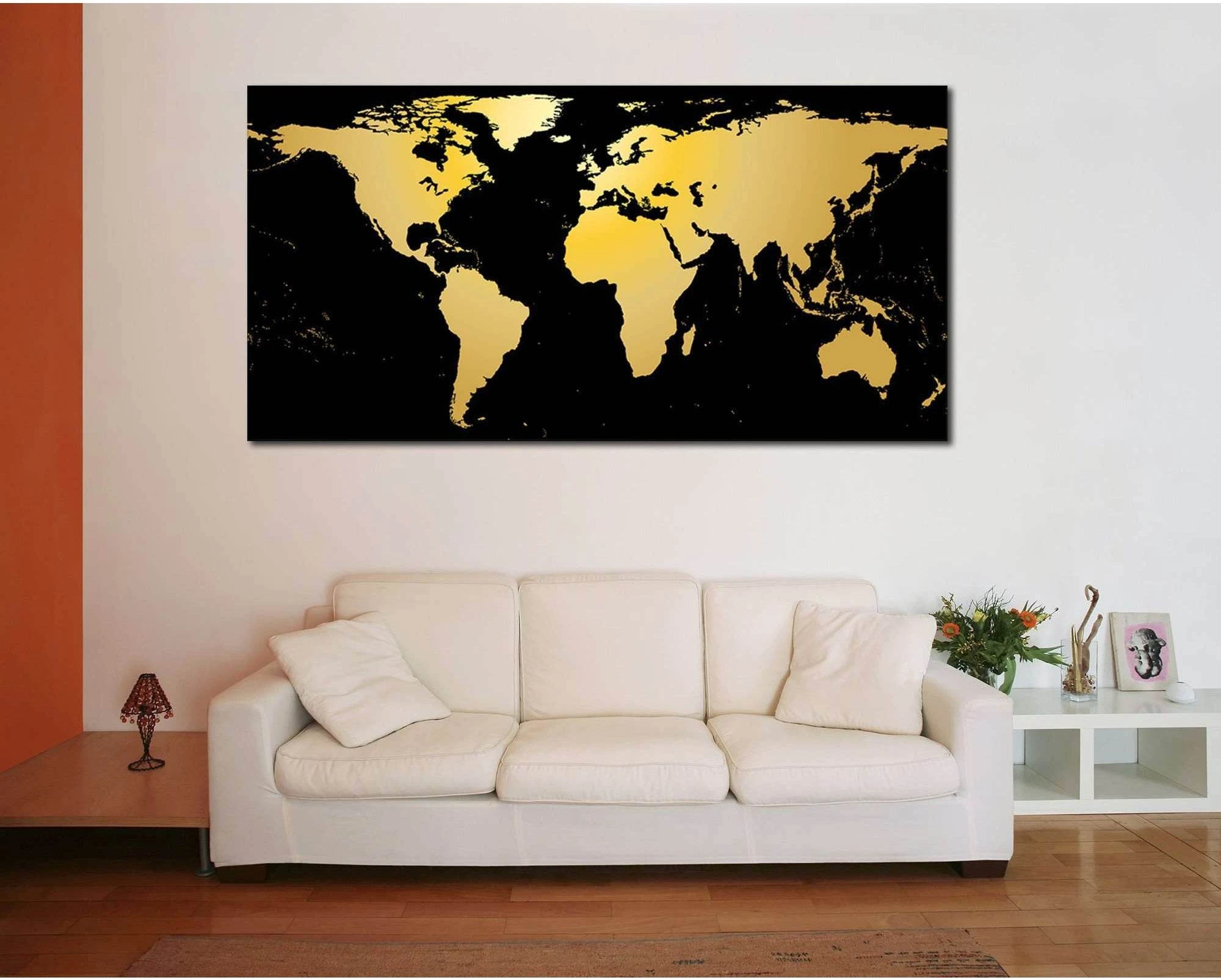 Black / Gold World Map №860 Ready to Hang Canvas Print - Zellart Canvas Prints ALL_Products, autopostr_pinterest_65155, autopostr_pinterest_65157, autopostr_pinterest_65158, autopostr_pinterest_65160, World Maps
