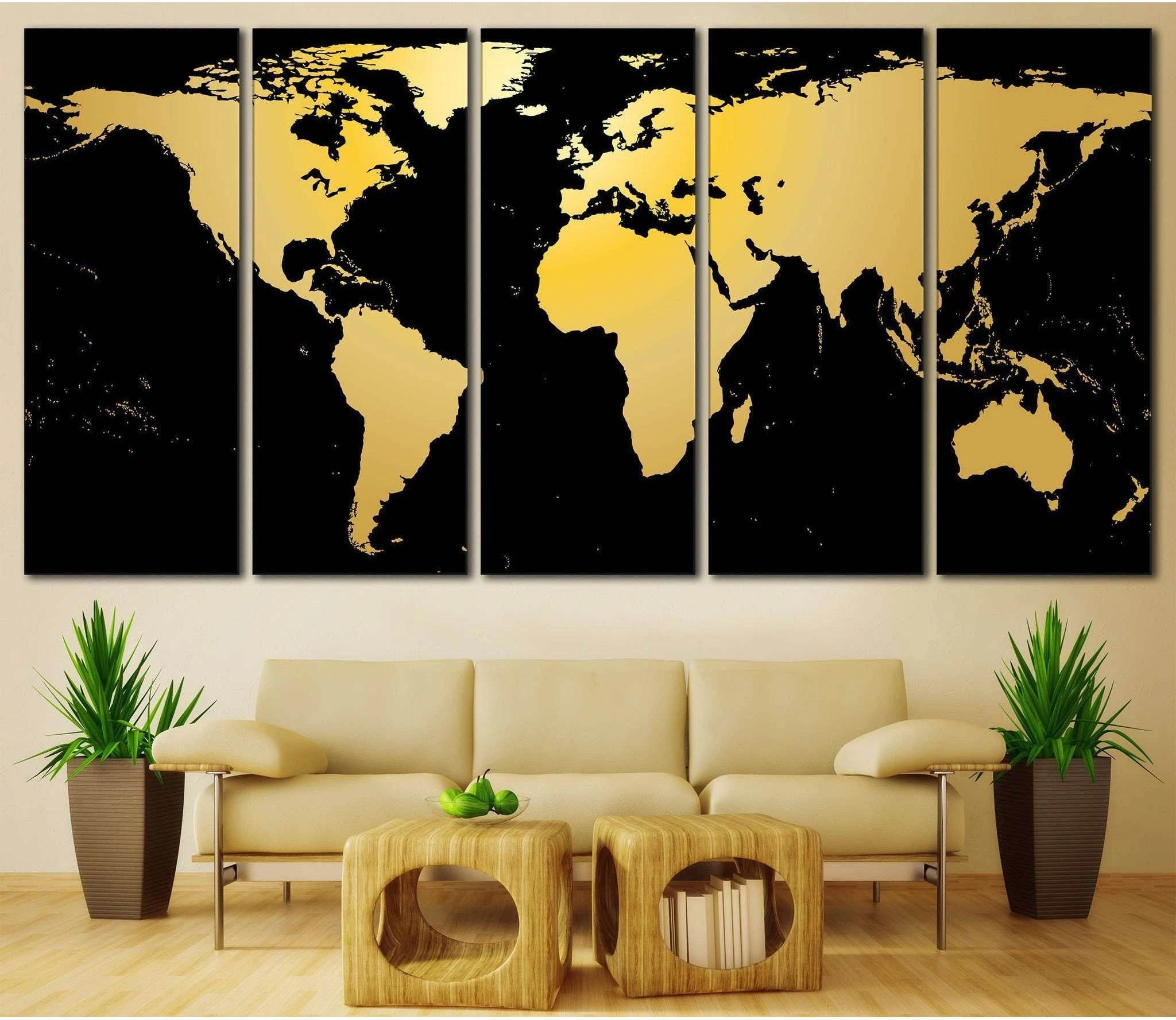 Black / Gold World Map №860 Ready to Hang Canvas Print - Zellart Canvas Prints ALL_Products, autopostr_pinterest_65155, autopostr_pinterest_65157, autopostr_pinterest_65158, autopostr_pinterest_65160, World Maps