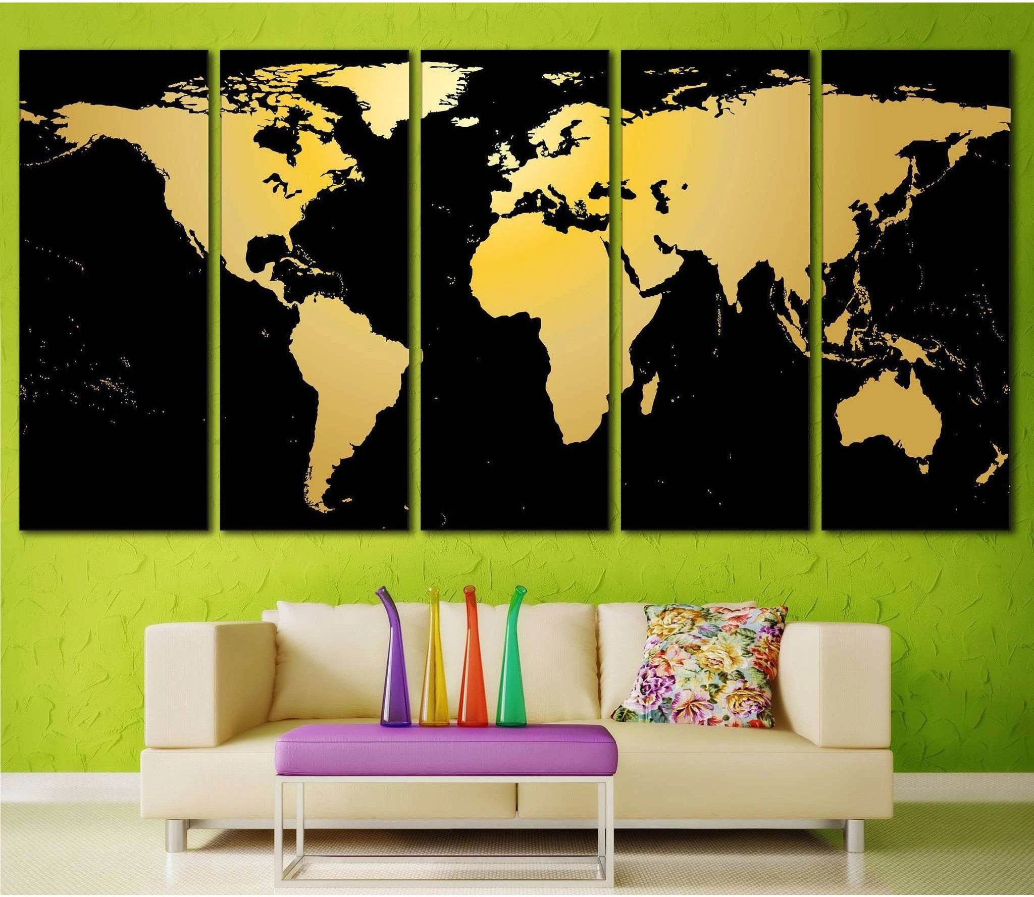 Black / Gold World Map №860 Ready to Hang Canvas Print - Zellart Canvas Prints ALL_Products, autopostr_pinterest_65155, autopostr_pinterest_65157, autopostr_pinterest_65158, autopostr_pinterest_65160, World Maps