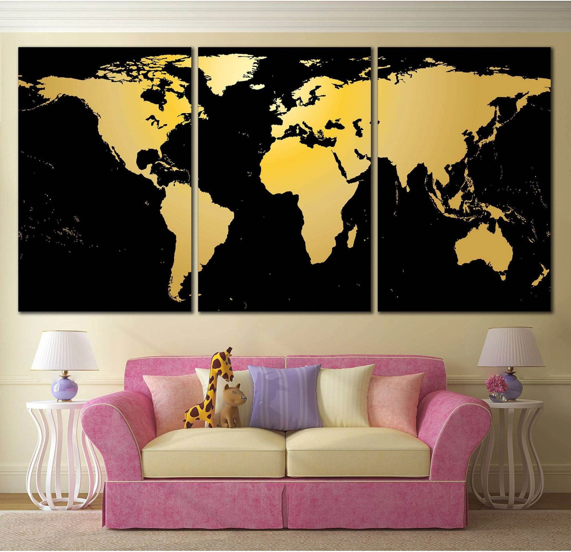Black / Gold World Map №860 Ready to Hang Canvas Print - Zellart Canvas Prints ALL_Products, autopostr_pinterest_65155, autopostr_pinterest_65157, autopostr_pinterest_65158, autopostr_pinterest_65160, World Maps