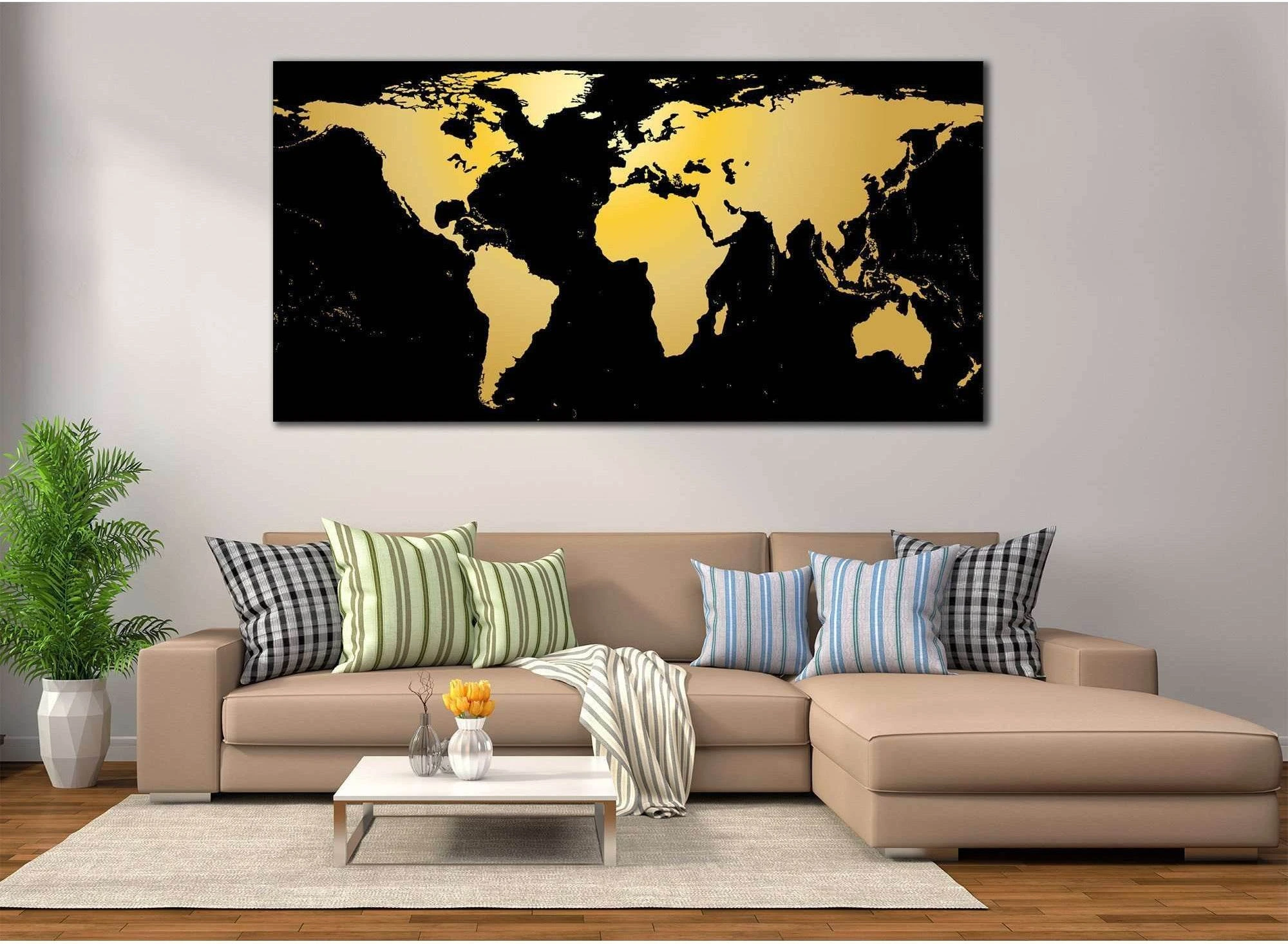 Black / Gold World Map №860 Ready to Hang Canvas Print - Zellart Canvas Prints ALL_Products, autopostr_pinterest_65155, autopostr_pinterest_65157, autopostr_pinterest_65158, autopostr_pinterest_65160, World Maps