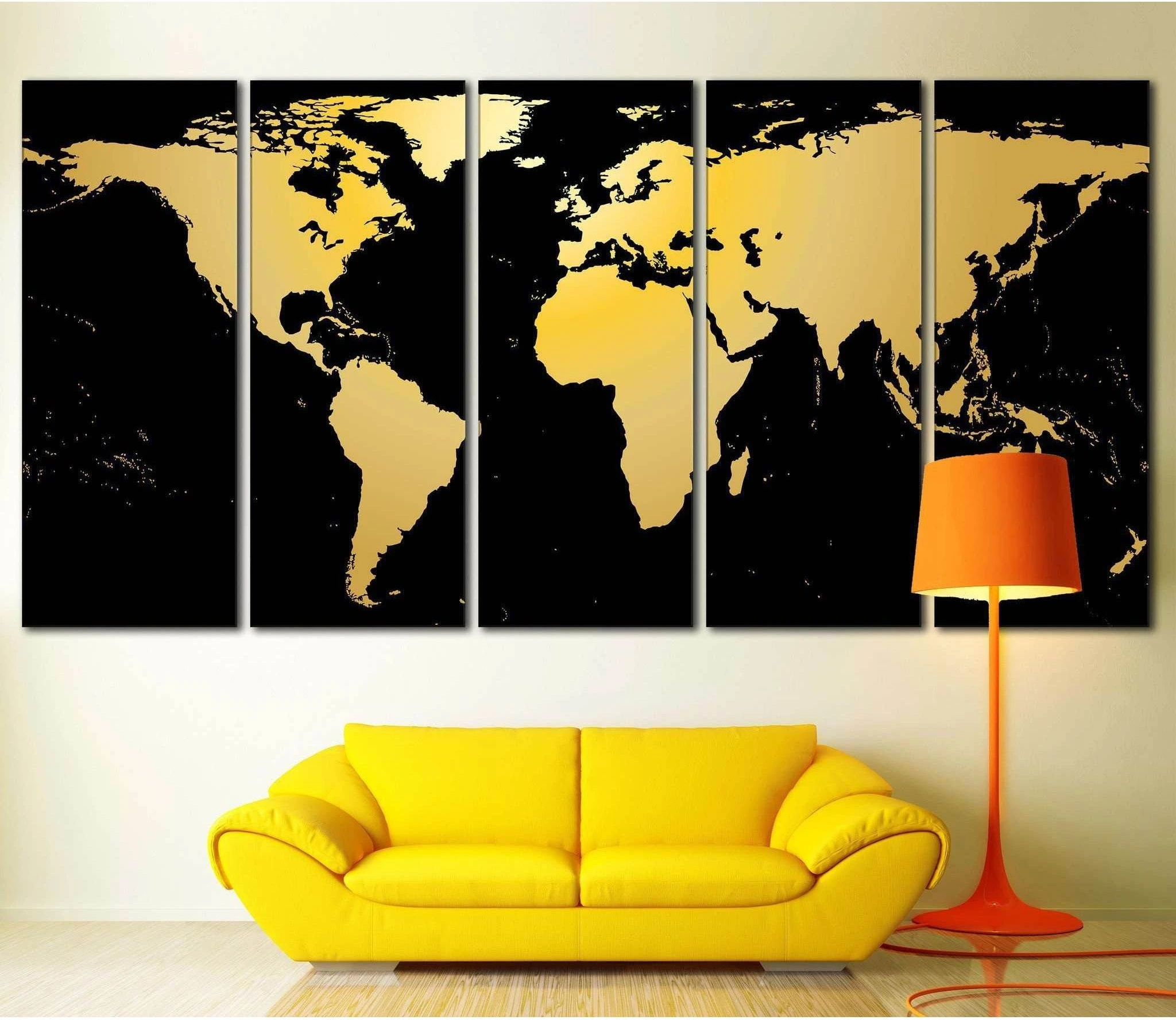Black / Gold World Map №860 Ready to Hang Canvas Print - Zellart Canvas Prints ALL_Products, autopostr_pinterest_65155, autopostr_pinterest_65157, autopostr_pinterest_65158, autopostr_pinterest_65160, World Maps