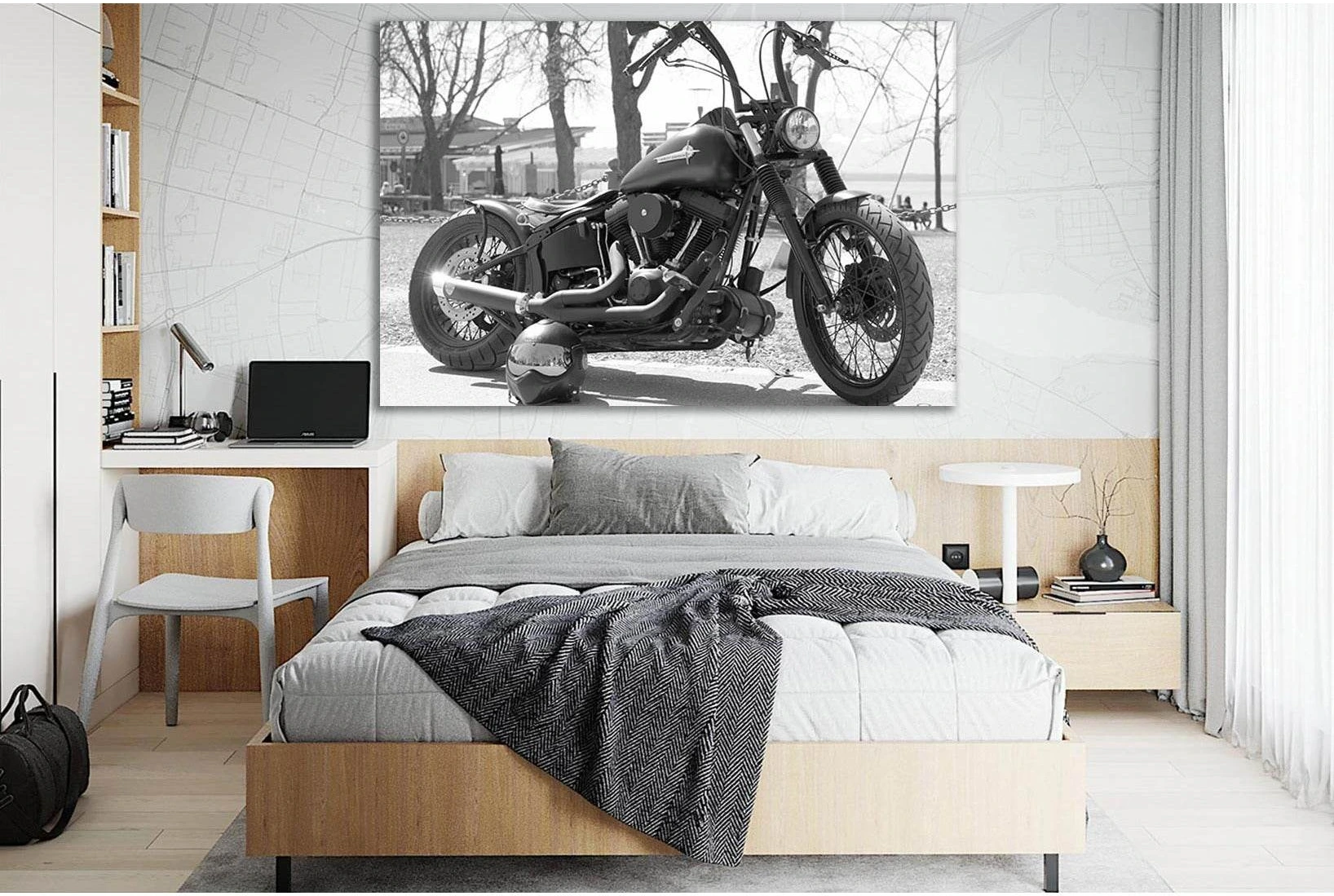 Black Harley №SL854 Ready to Hang Canvas Print - Zellart Canvas Prints 0new, ALL_Products, Black & White Wall Art