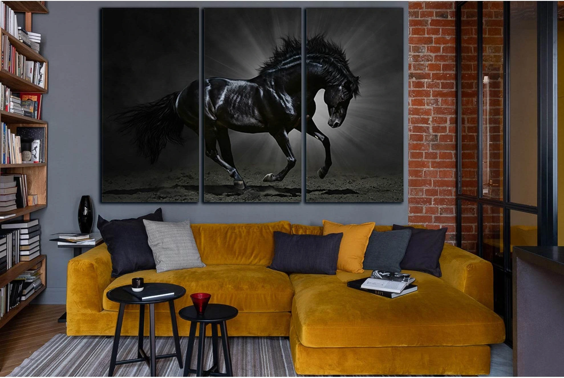 Black Horse In The Rays Of Light №SL1005 Ready to Hang Canvas Print - Zellart Canvas Prints 0new, ALL_Products, Animals & Wildlife, Horses