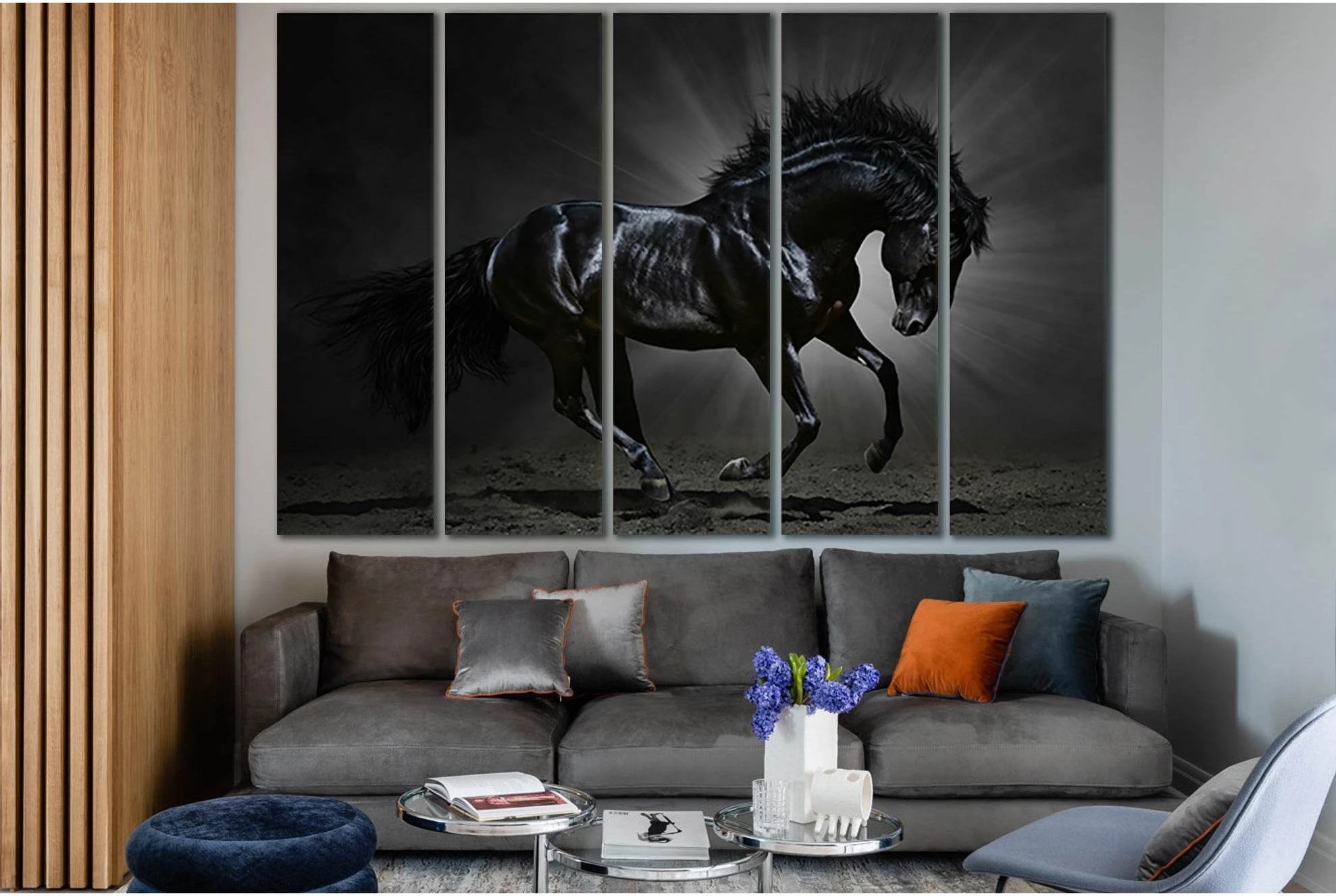 Black Horse In The Rays Of Light №SL1005 Ready to Hang Canvas Print - Zellart Canvas Prints 0new, ALL_Products, Animals & Wildlife, Horses