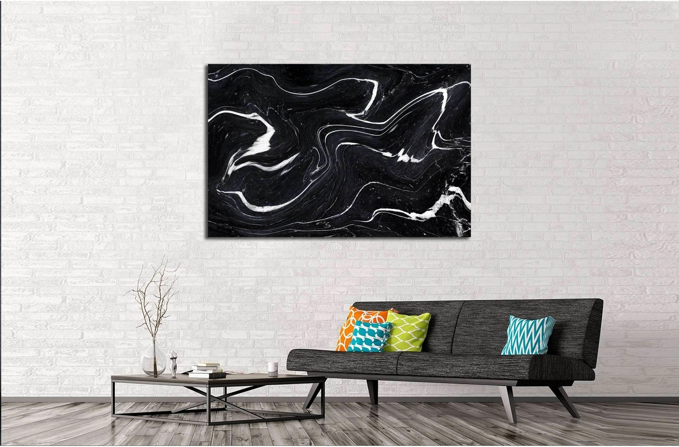 Black Marble ink texture acrylic painted waves texture background №2577 Ready to Hang Canvas Print - Zellart Canvas Prints ALL_Products, s-2577