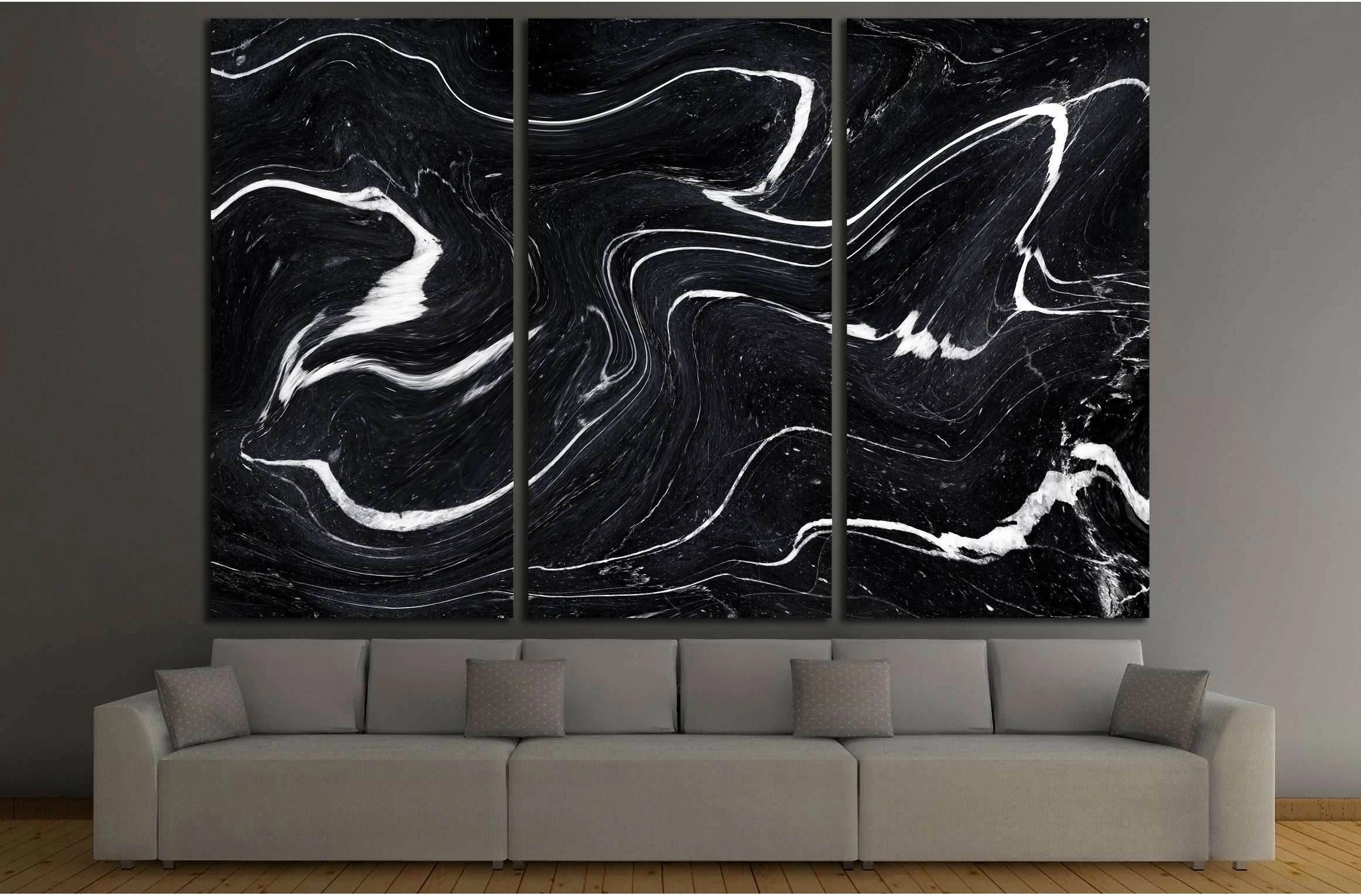 Black Marble ink texture acrylic painted waves texture background №2577 Ready to Hang Canvas Print - Zellart Canvas Prints ALL_Products, s-2577