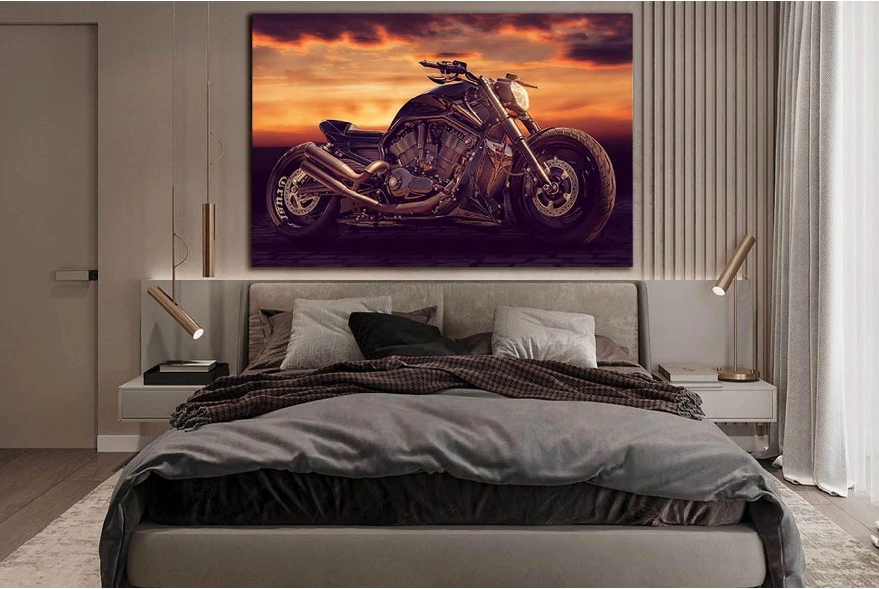 Black Motorcycle During Sunset №SL1437 Ready to Hang Canvas Print - Zellart Canvas Prints 0new, ALL_Products, Engine