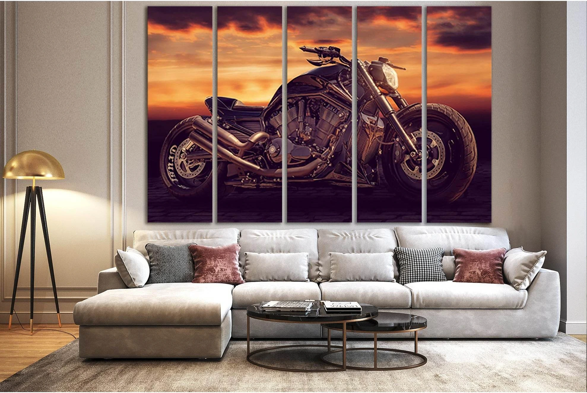 Black Motorcycle During Sunset №SL1437 Ready to Hang Canvas Print - Zellart Canvas Prints 0new, ALL_Products, Engine