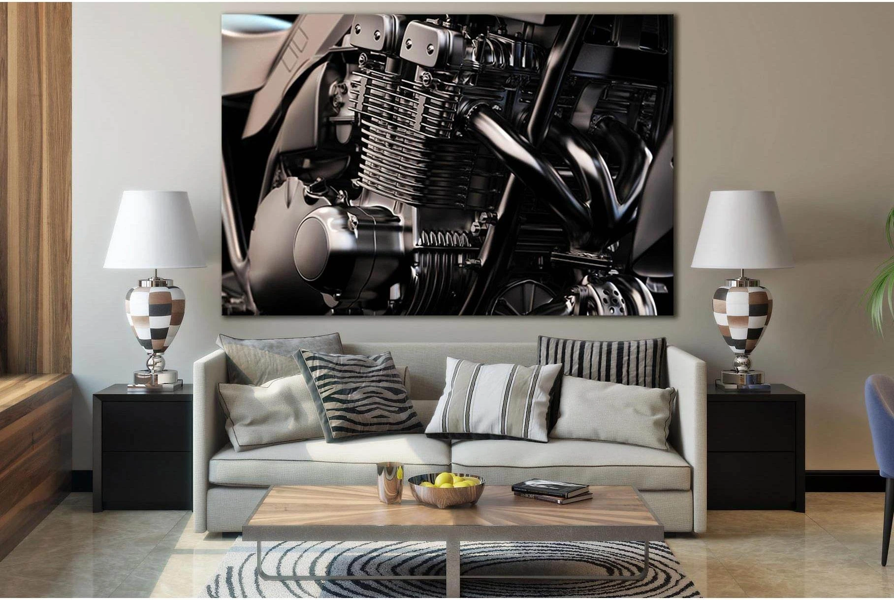 Black Motorcycle Engine №SL1426 Ready to Hang Canvas Print - Zellart Canvas Prints 0new, ALL_Products, Engine