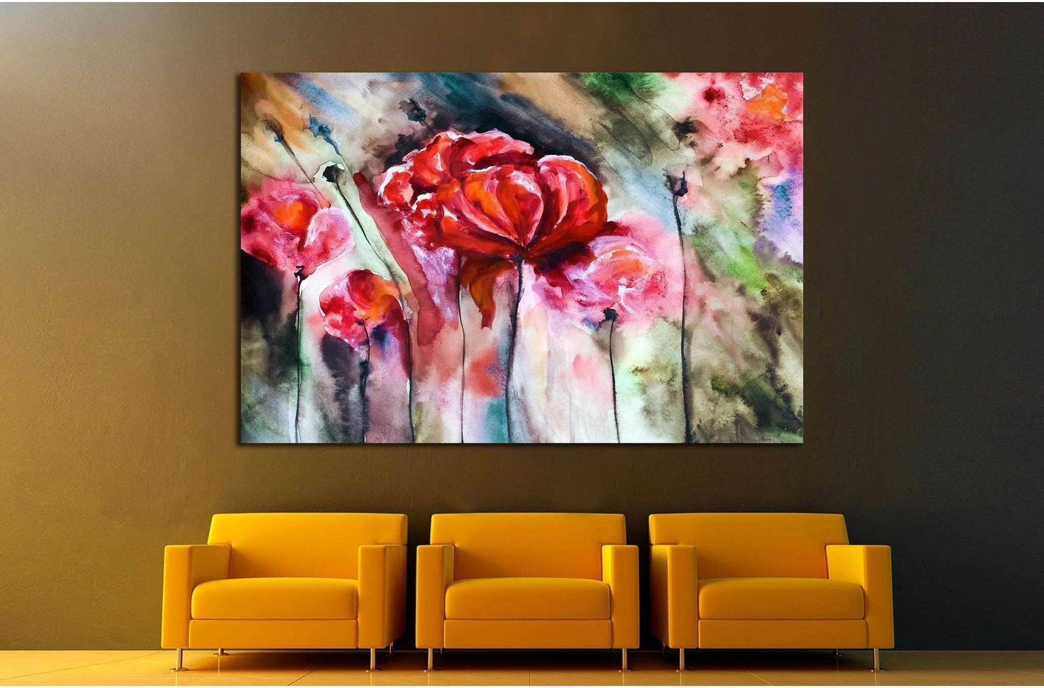 Blossoming poppy drawn by water color №1334 Ready to Hang Canvas Print - Zellart Canvas Prints ALL_Products, s-1334