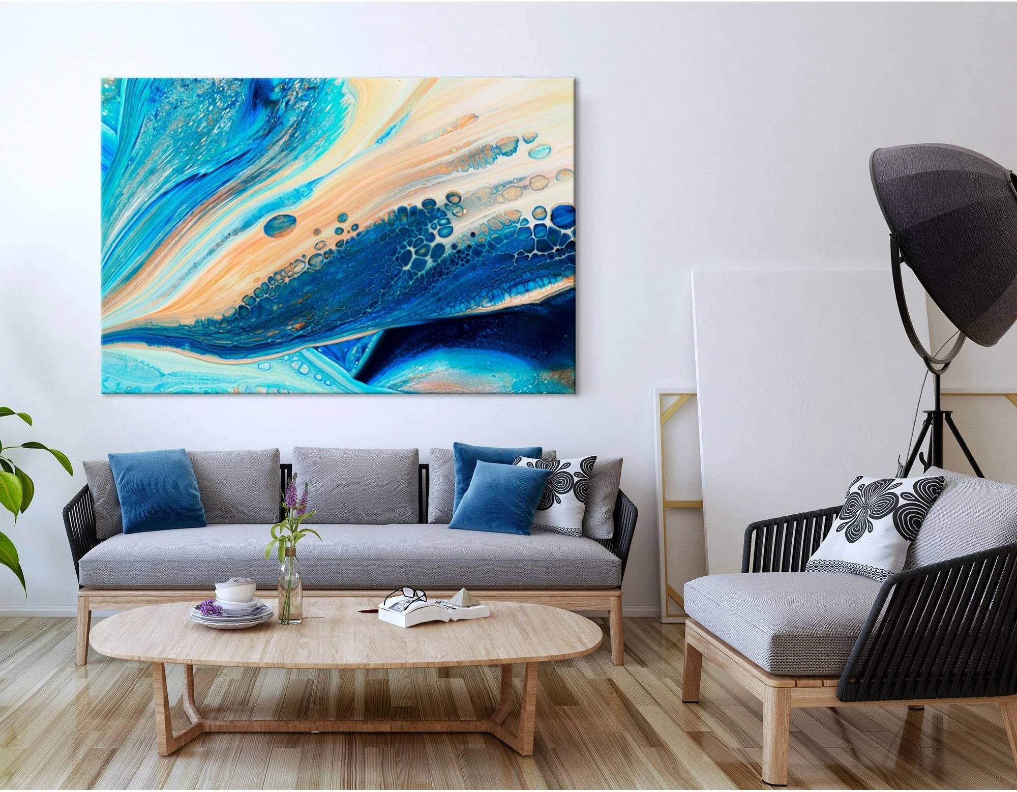 Blue And Beige Abstract №04306 Ready to Hang Canvas Print - Zellart Canvas Prints ALL_Products