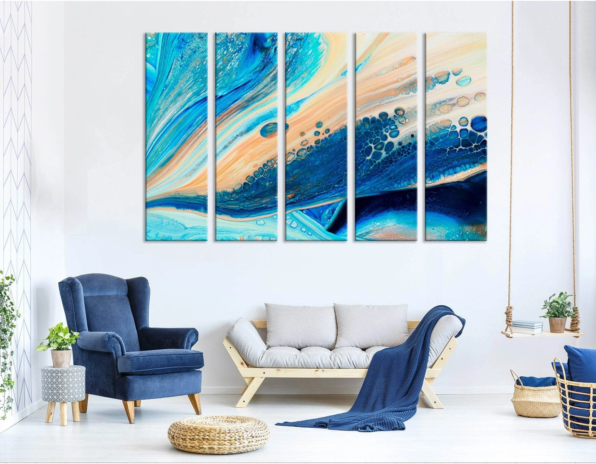 Blue And Beige Abstract №04306 Ready to Hang Canvas Print - Zellart Canvas Prints ALL_Products