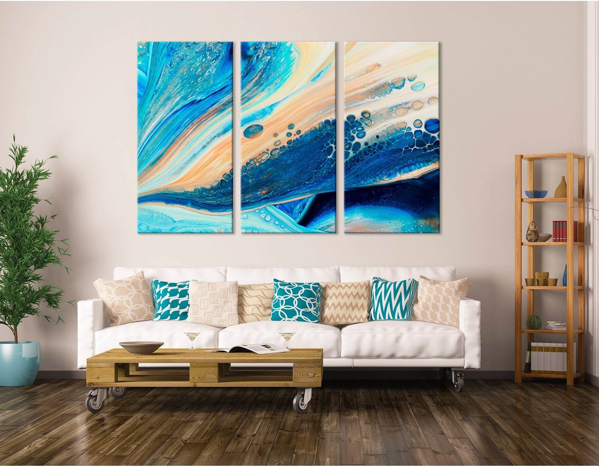 Blue And Beige Abstract №04306 Ready to Hang Canvas Print - Zellart Canvas Prints ALL_Products