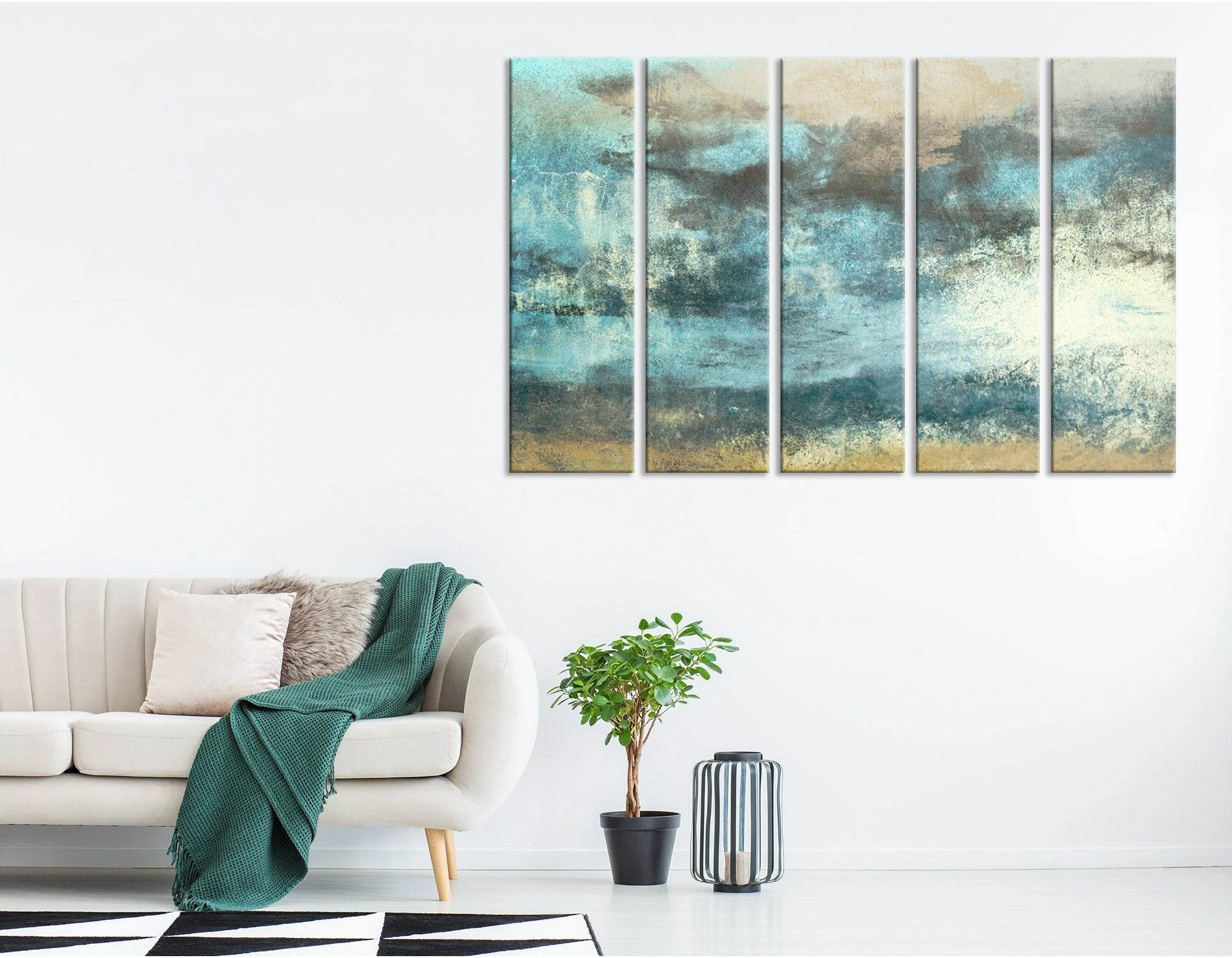 Blue And Beige Abstract №04374 Ready to Hang Canvas Print - Zellart Canvas Prints ALL_Products