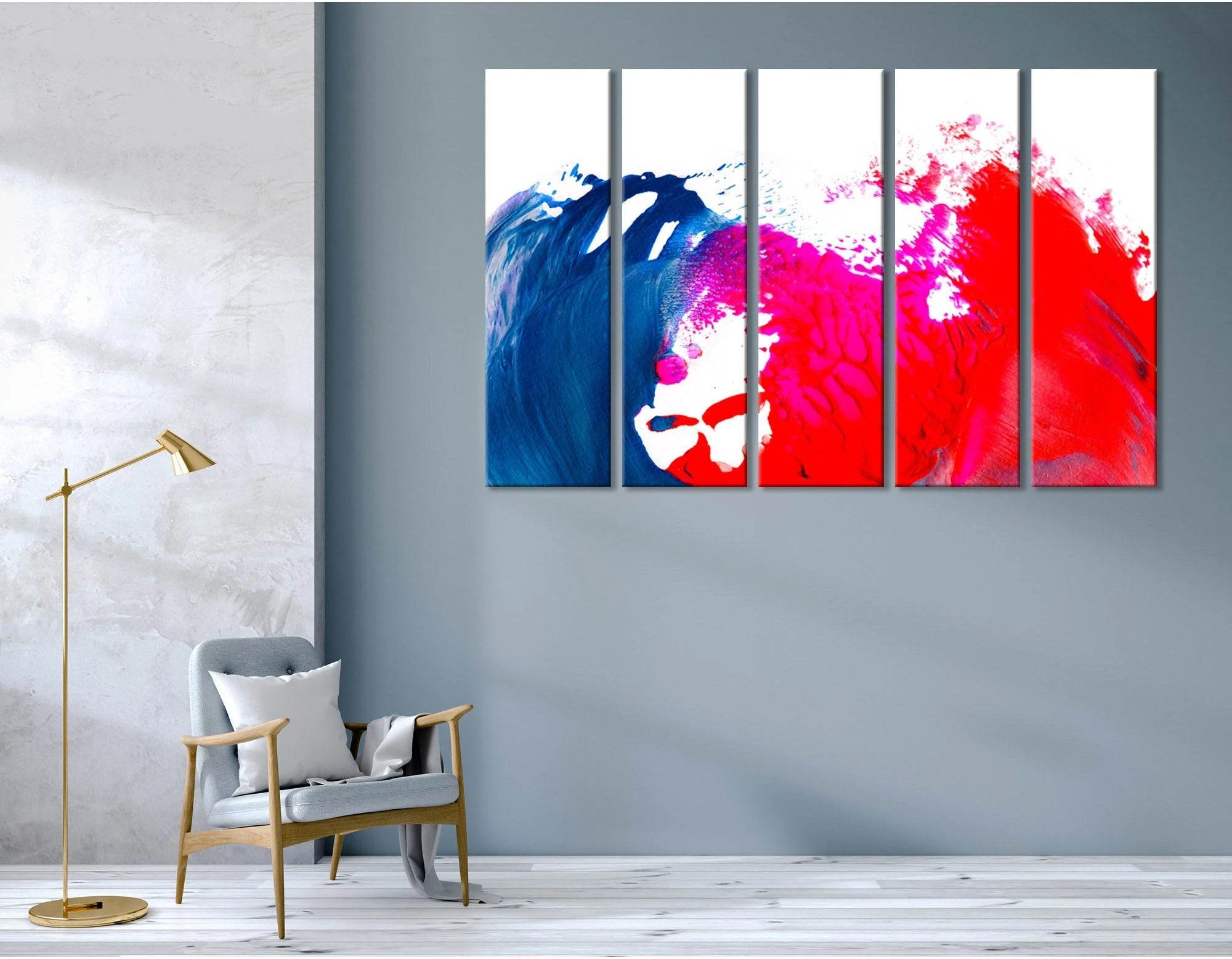 Blue And Crimson Waves Abstract №04390 Ready to Hang Canvas Print - Zellart Canvas Prints ALL_Products