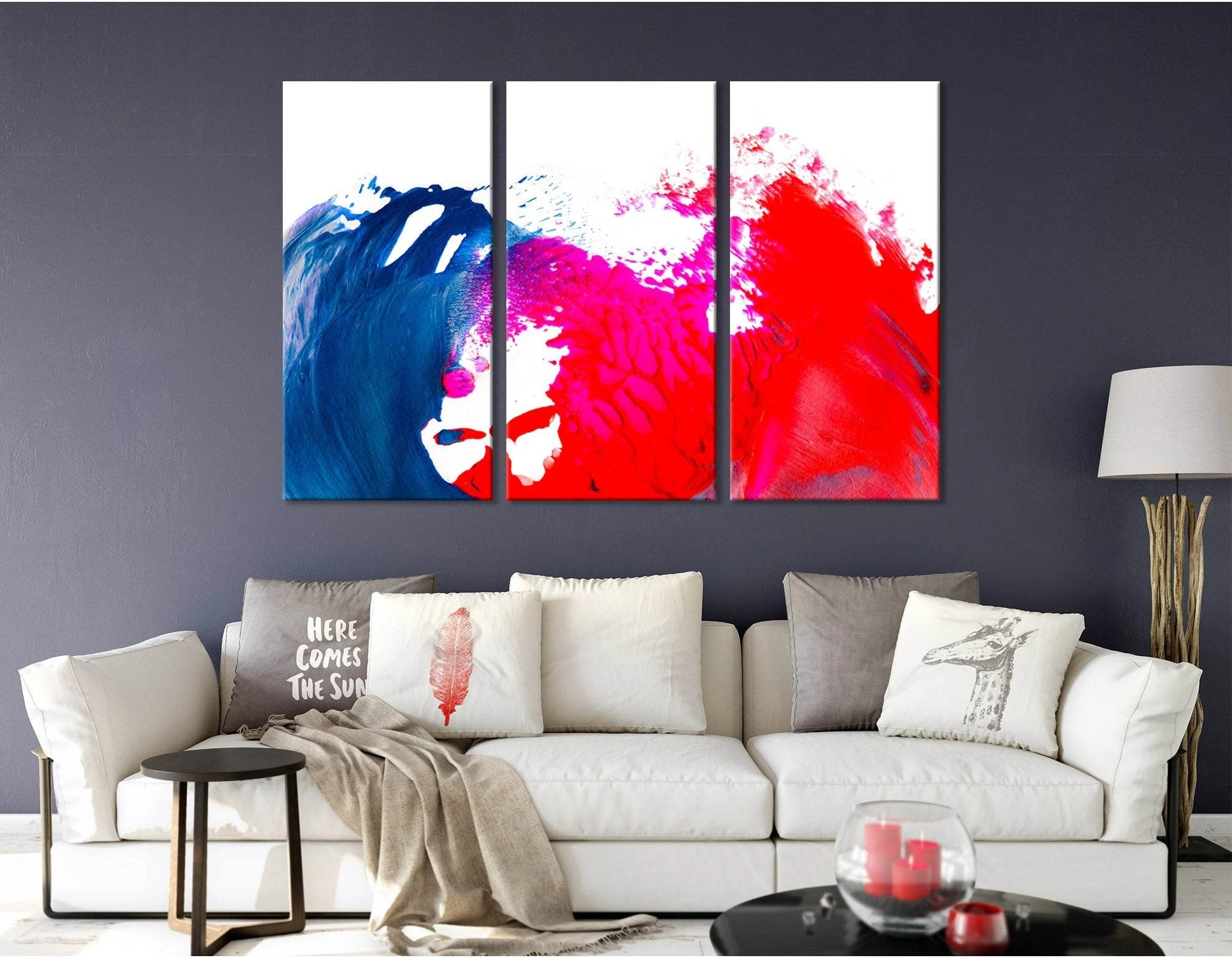 Blue And Crimson Waves Abstract №04390 Ready to Hang Canvas Print - Zellart Canvas Prints ALL_Products