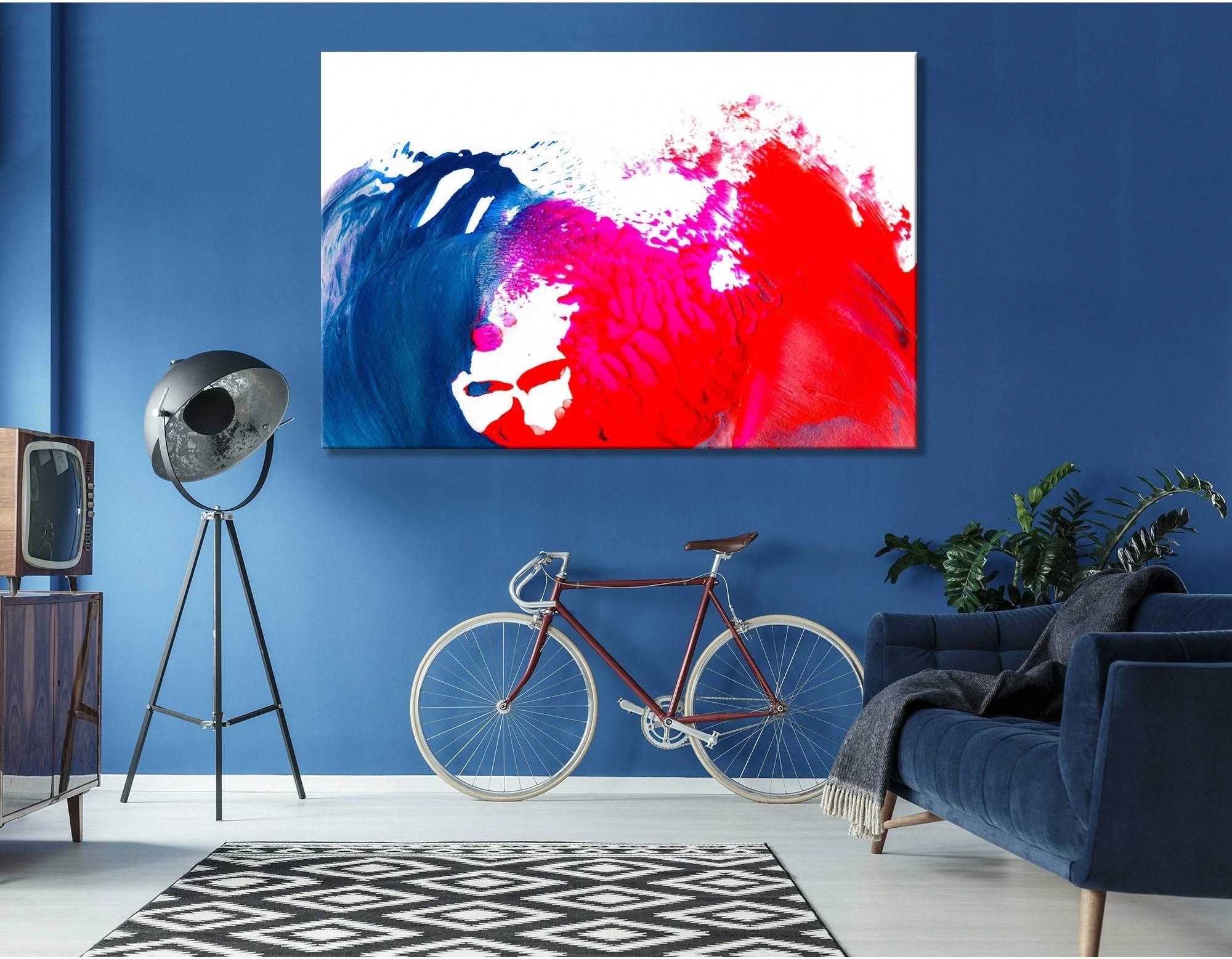 Blue And Crimson Waves Abstract №04390 Ready to Hang Canvas Print - Zellart Canvas Prints ALL_Products