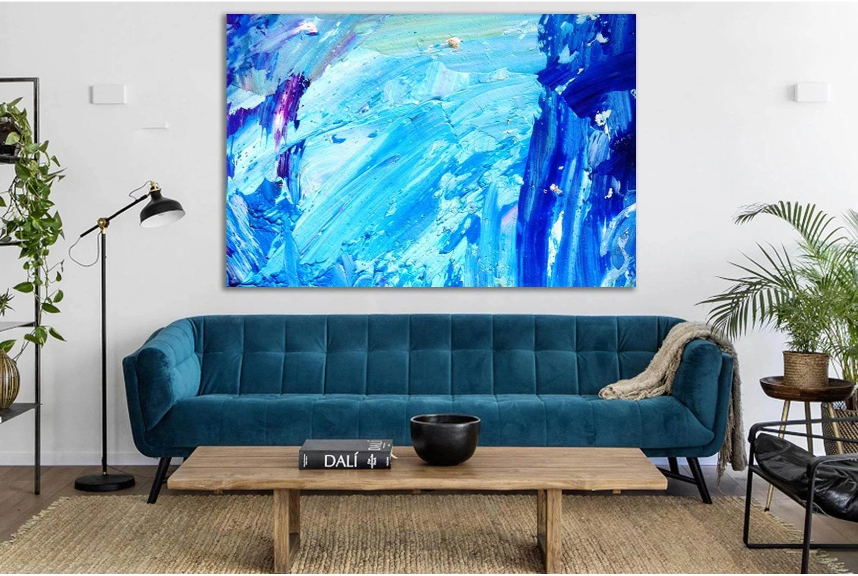Blue And White Abstract Painting №SL558 Ready to Hang Canvas Print - Zellart Canvas Prints 0new, ALL_Products, Oil Painting Wall Art