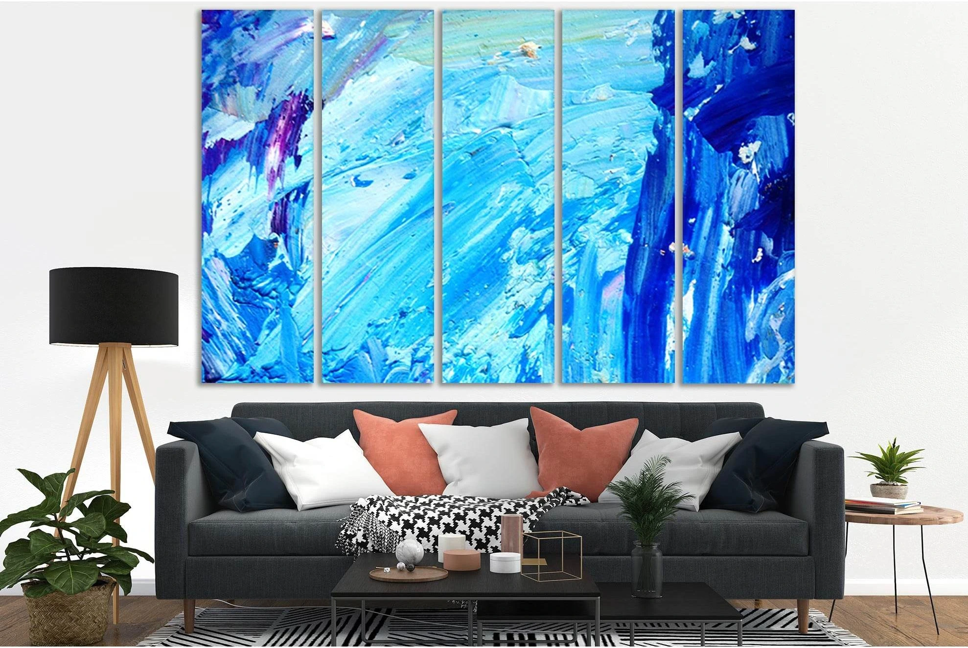 Blue And White Abstract Painting №SL558 Ready to Hang Canvas Print - Zellart Canvas Prints 0new, ALL_Products, Oil Painting Wall Art