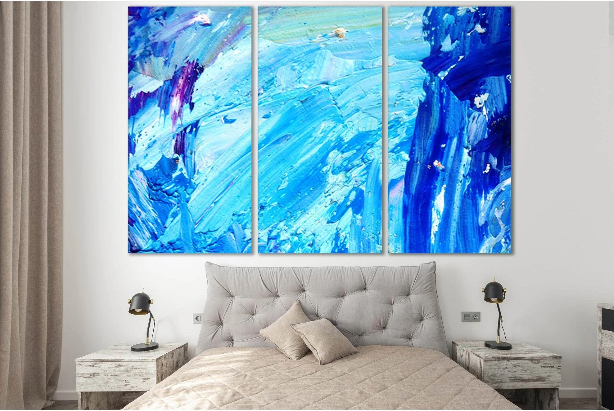 Blue And White Abstract Painting №SL558 Ready to Hang Canvas Print - Zellart Canvas Prints 0new, ALL_Products, Oil Painting Wall Art