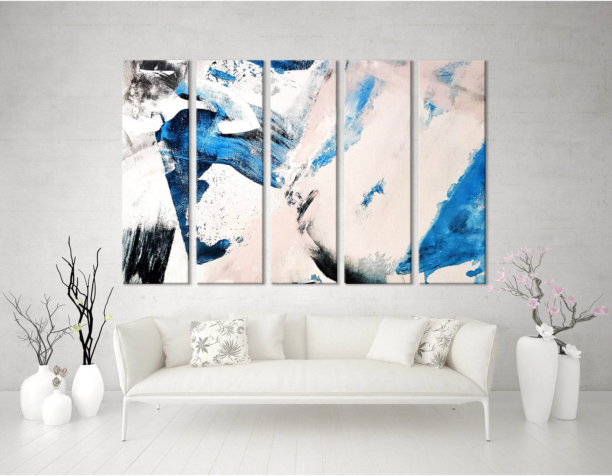 Blue, Black, White, Light Pink Abstract №04254 Ready to Hang Canvas Print - Zellart Canvas Prints ALL_Products