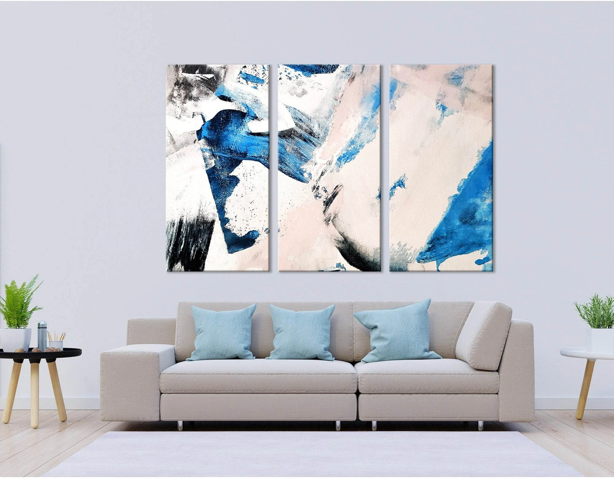 Blue, Black, White, Light Pink Abstract №04254 Ready to Hang Canvas Print - Zellart Canvas Prints ALL_Products