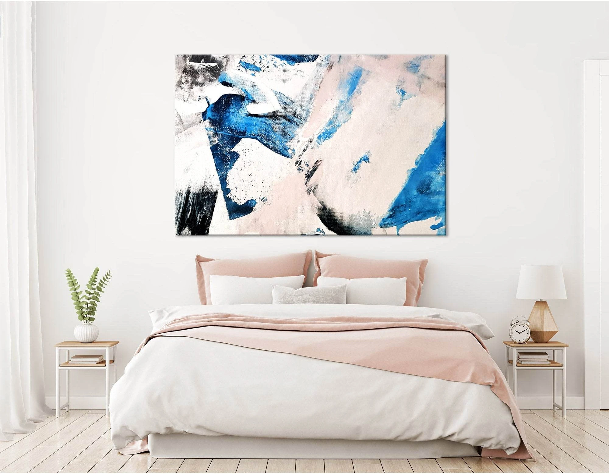 Blue, Black, White, Light Pink Abstract №04254 Ready to Hang Canvas Print - Zellart Canvas Prints ALL_Products