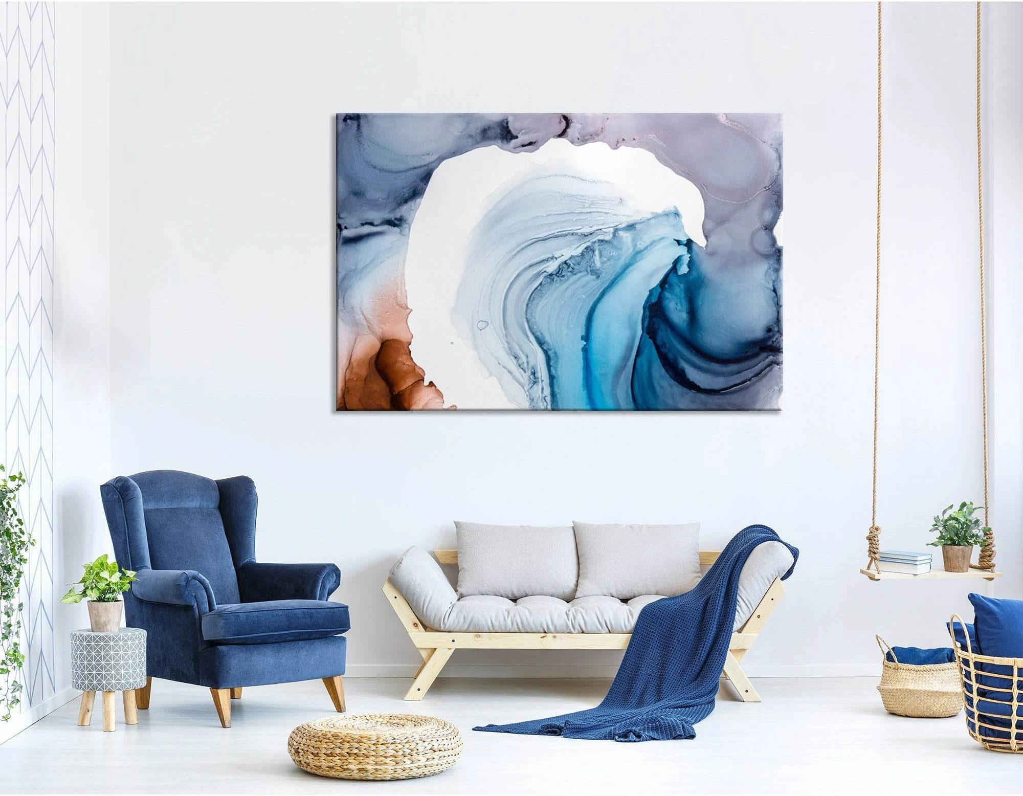 Blue, Purple And White Abstract №04383 Ready to Hang Canvas Print - Zellart Canvas Prints ALL_Products