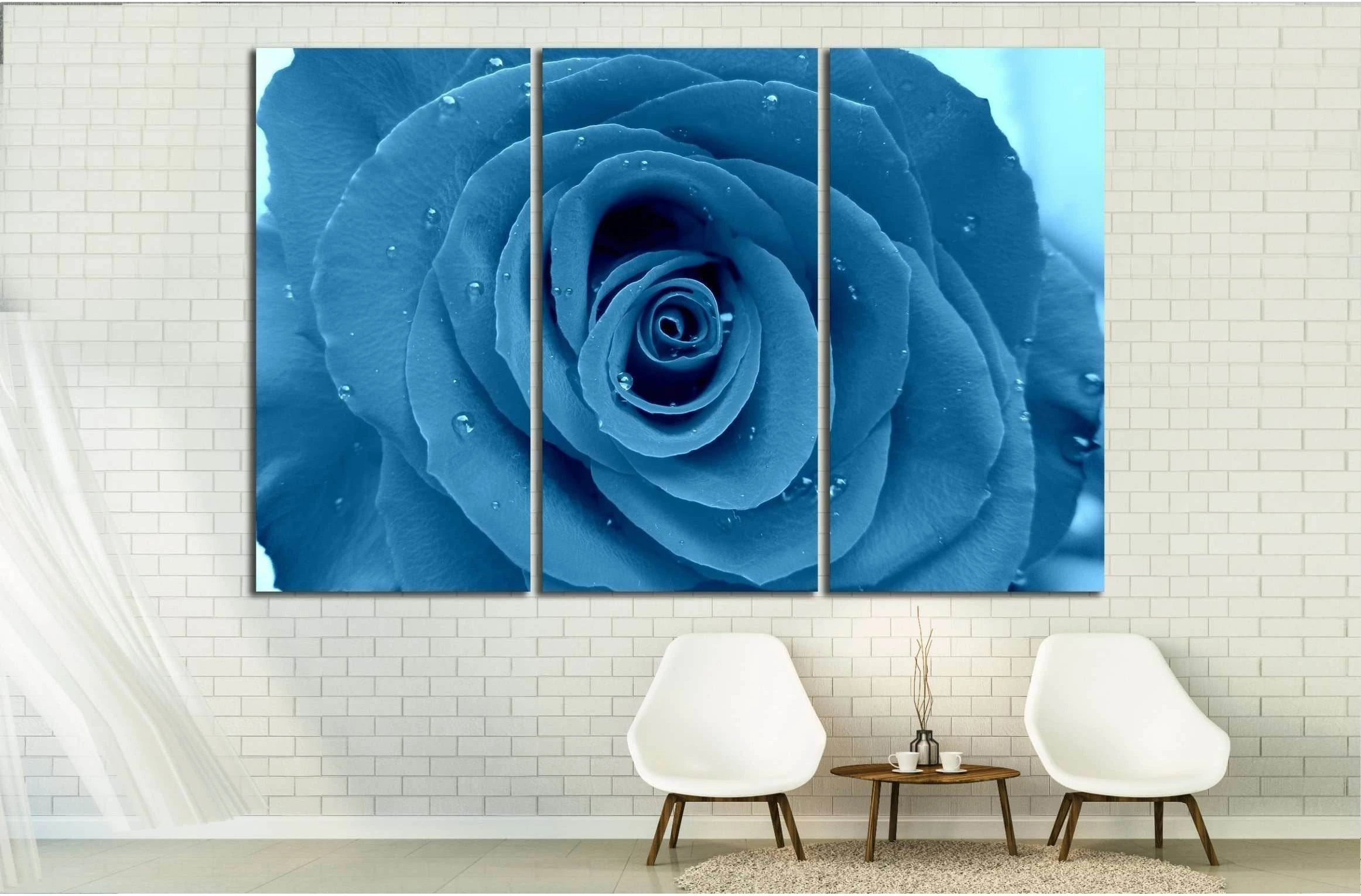Blue rose in rain - Flower of red rose under a deform glass №2570 Ready to Hang Canvas Print - Zellart Canvas Prints ALL_Products, s-2570