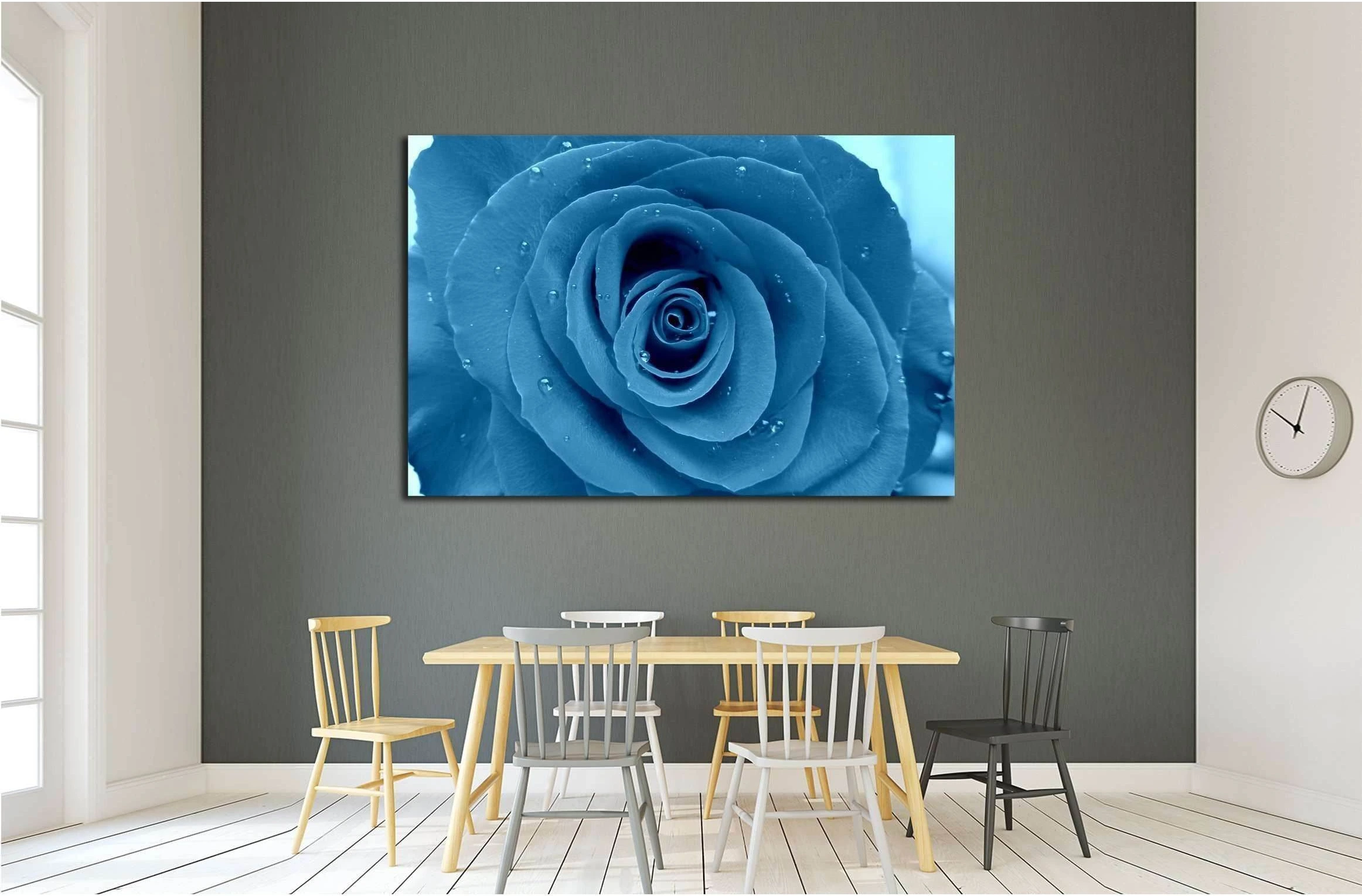 Blue rose in rain - Flower of red rose under a deform glass №2570 Ready to Hang Canvas Print - Zellart Canvas Prints ALL_Products, s-2570