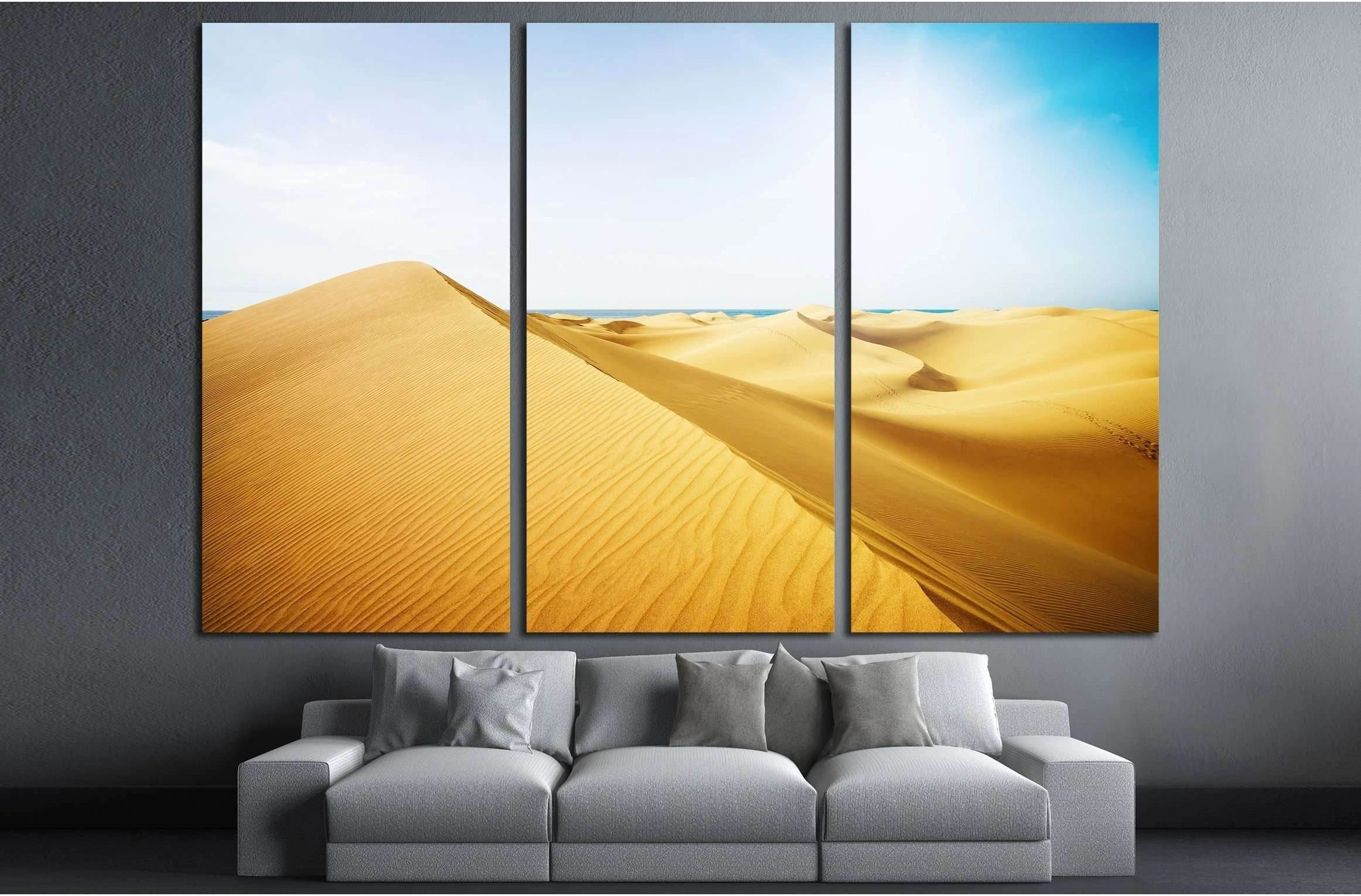 Blue sky and sand dunes. Canary islands, Maspalomas. The sea on the horizon. №3077 Ready to Hang Canvas Print - Zellart Canvas Prints ALL_Products, s-3077