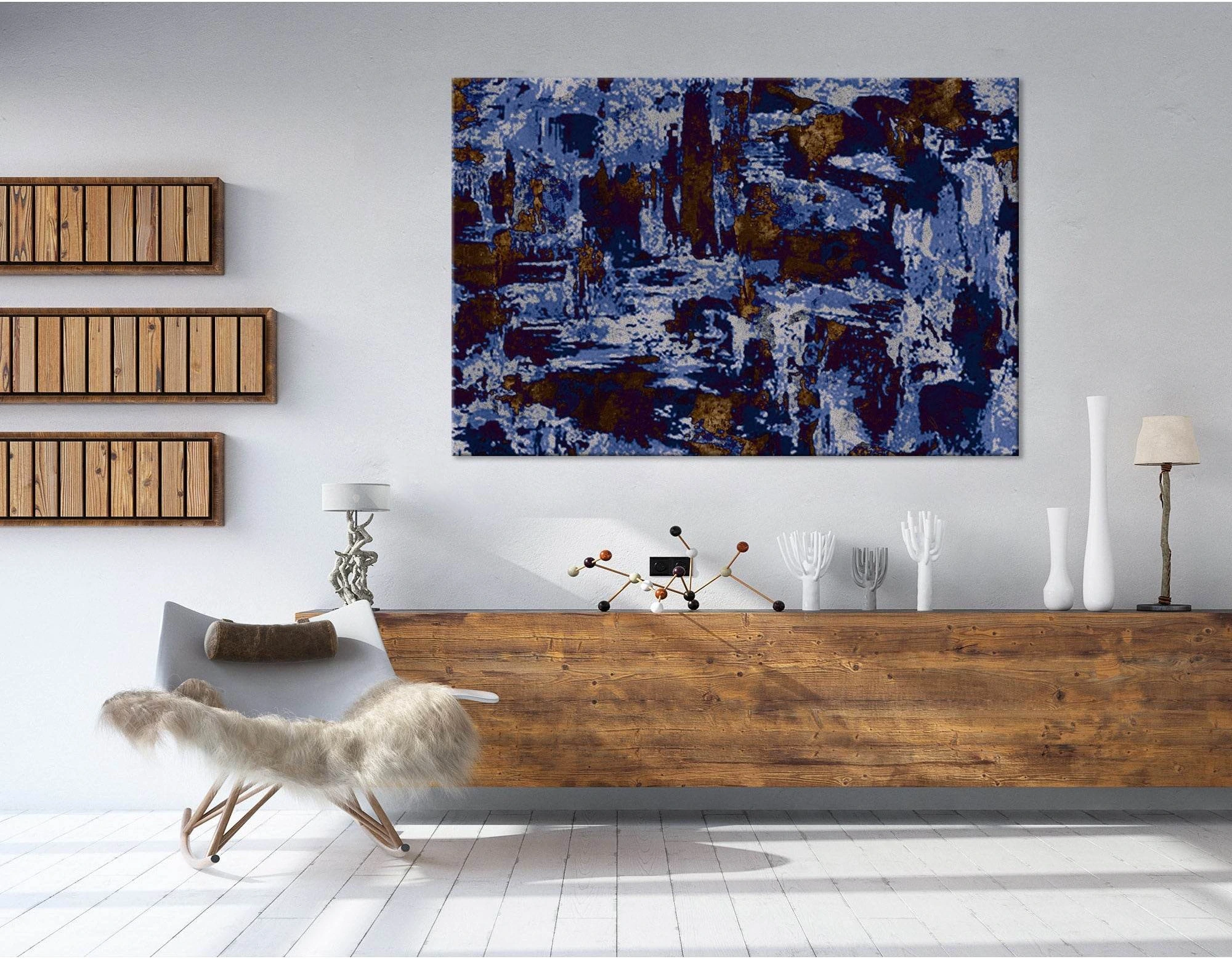 Blue, White And Brown Abstract №04318 Ready to Hang Canvas Print - Zellart Canvas Prints ALL_Products