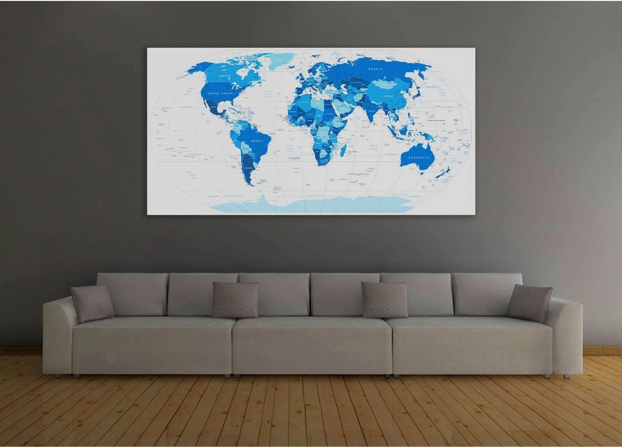 Blue World Map №102 Ready to Hang Canvas Print - Zellart Canvas Prints ALL_Products, autopostr_pinterest_65155, autopostr_pinterest_65157, autopostr_pinterest_65158, autopostr_pinterest_65160, wd-102
