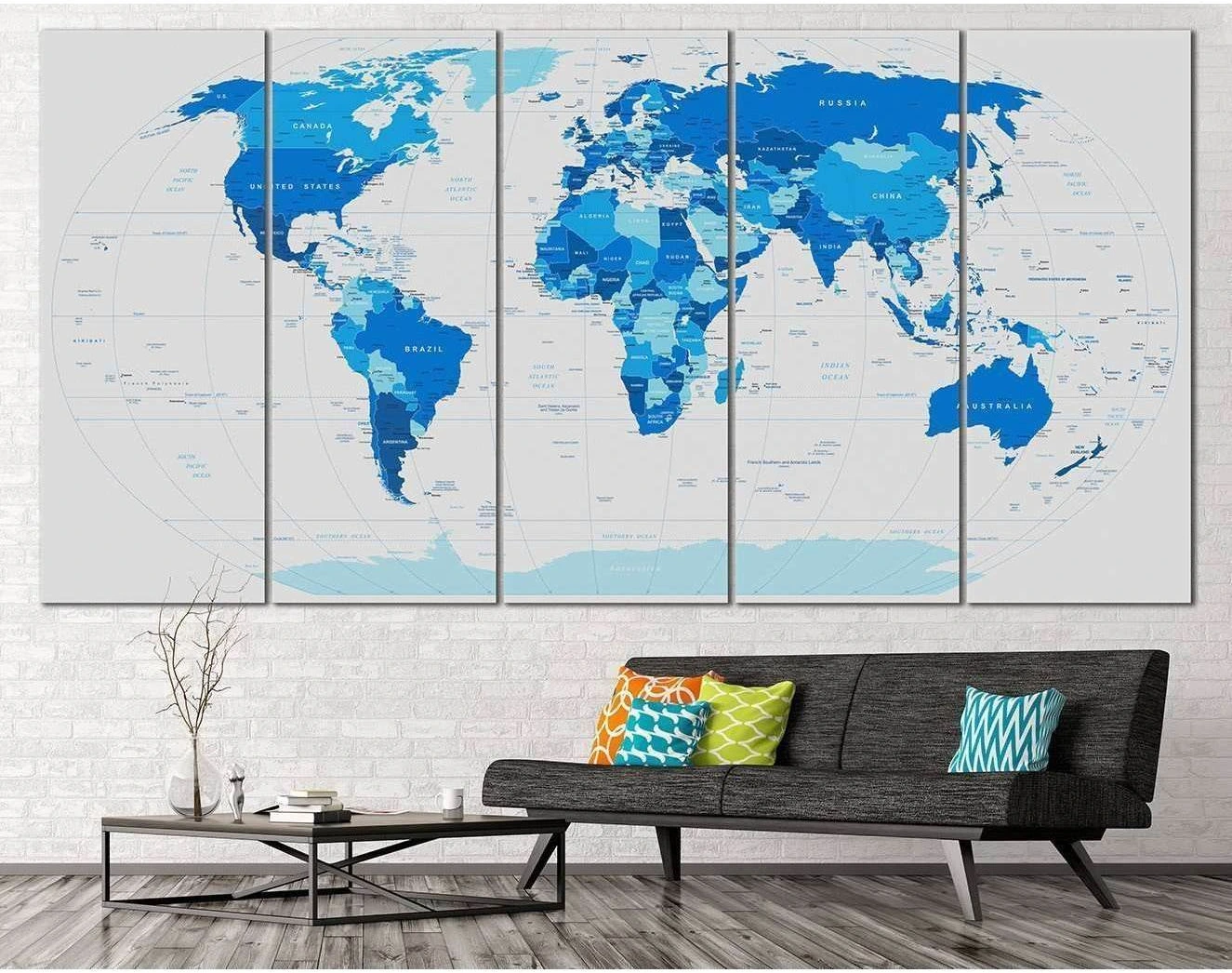 Blue World Map №102 Ready to Hang Canvas Print - Zellart Canvas Prints ALL_Products, autopostr_pinterest_65155, autopostr_pinterest_65157, autopostr_pinterest_65158, autopostr_pinterest_65160, wd-102