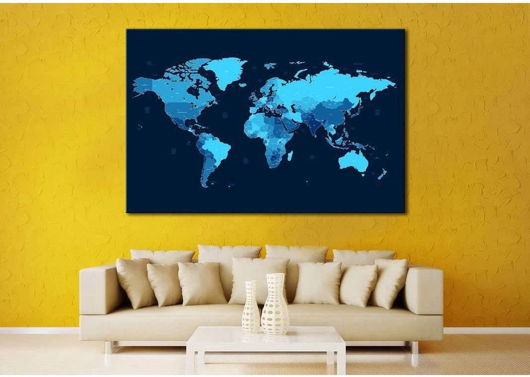 Blue World Map №104 Ready to Hang Canvas Print - Zellart Canvas Prints ALL_Products, wd-104