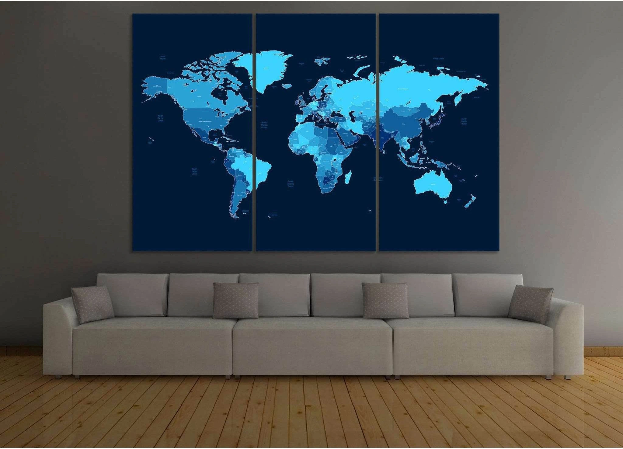 Blue World Map №104 Ready to Hang Canvas Print - Zellart Canvas Prints ALL_Products, wd-104