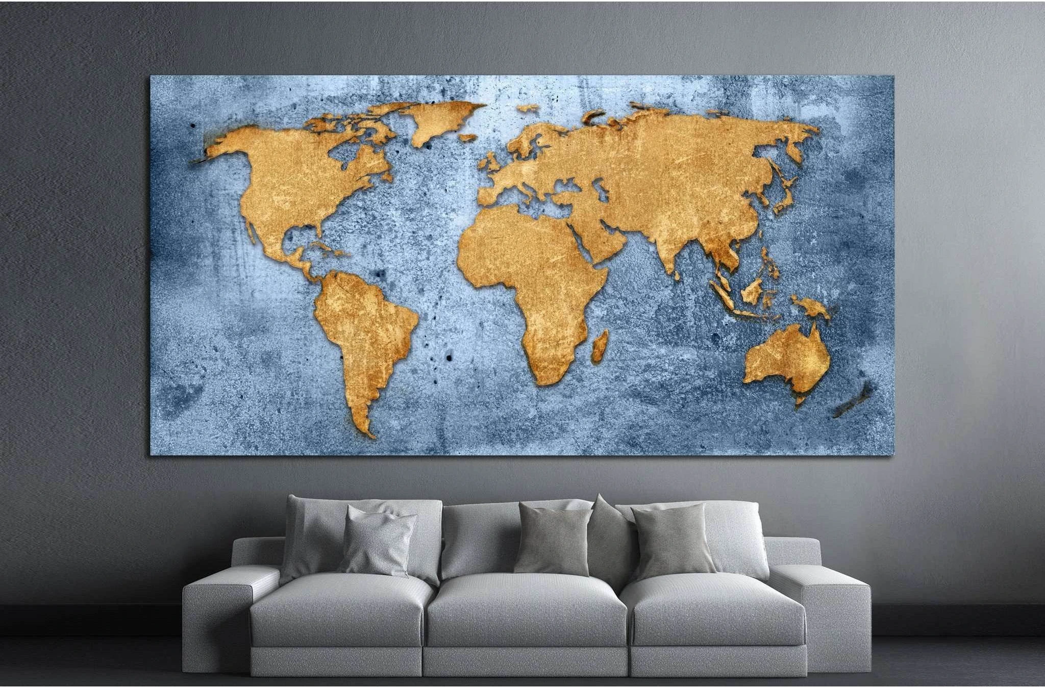 Blue World Map №1489 Ready to Hang Canvas Print - Zellart Canvas Prints ALL_Products, s-1489