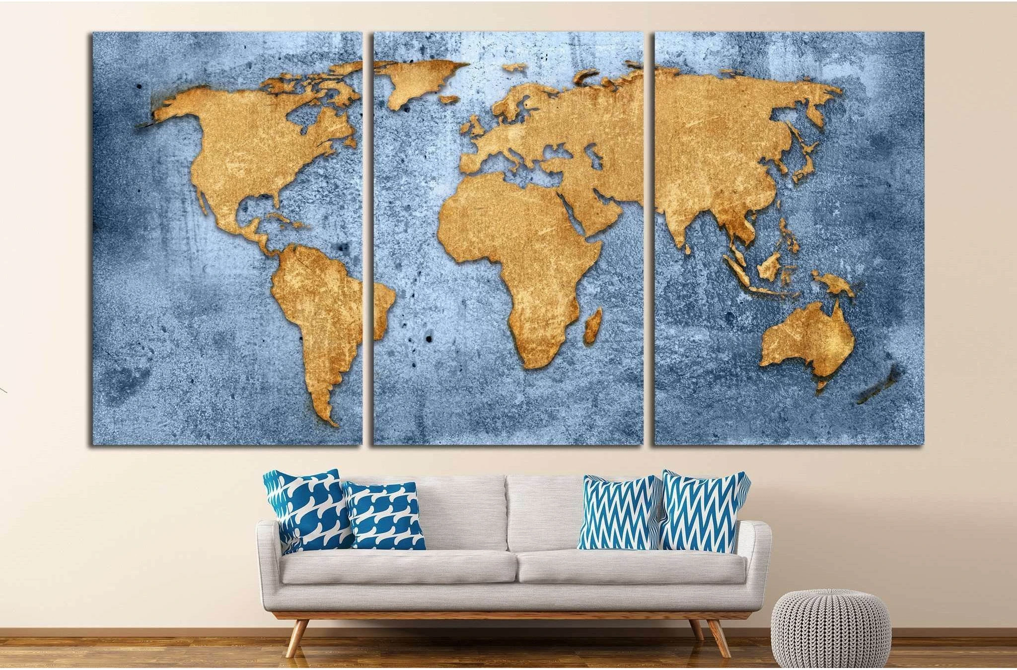 Blue World Map №1489 Ready to Hang Canvas Print - Zellart Canvas Prints ALL_Products, s-1489