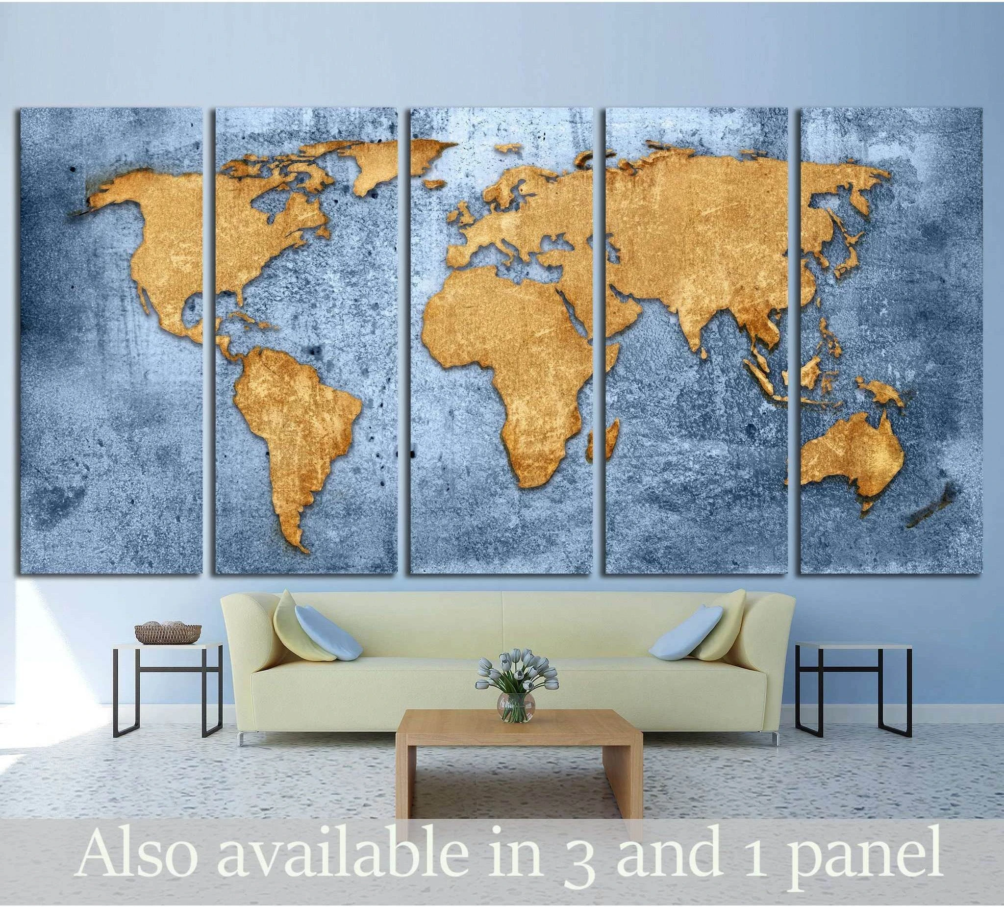 Blue World Map №1489 Ready to Hang Canvas Print - Zellart Canvas Prints ALL_Products, s-1489