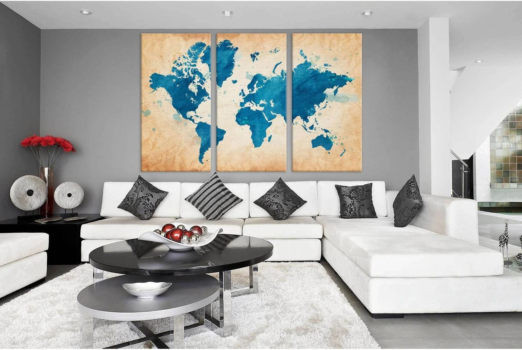 Blue World Map №703 Ready to Hang Canvas Print - Zellart Canvas Prints ALL_Products, autopostr_pinterest_65155, autopostr_pinterest_65157, autopostr_pinterest_65158, autopostr_pinterest_65160