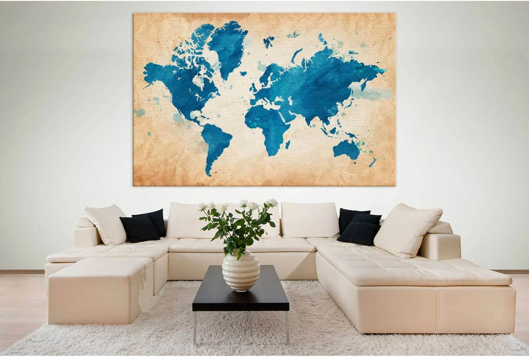 Blue World Map №703 Ready to Hang Canvas Print - Zellart Canvas Prints ALL_Products, autopostr_pinterest_65155, autopostr_pinterest_65157, autopostr_pinterest_65158, autopostr_pinterest_65160