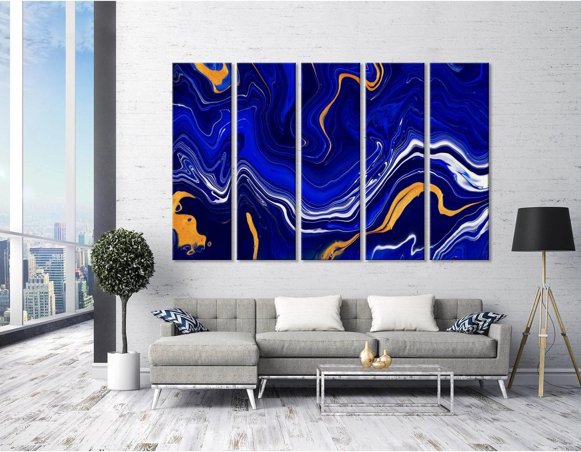 Blue, Yellow And White Anomaly Abstract №04403 Ready to Hang Canvas Print - Zellart Canvas Prints ALL_Products