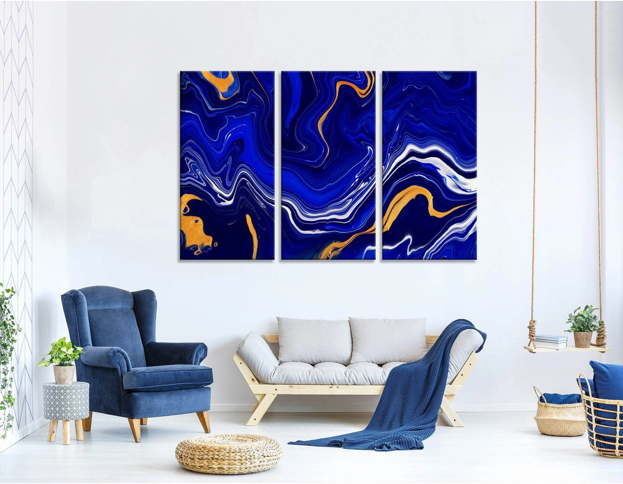 Blue, Yellow And White Anomaly Abstract №04403 Ready to Hang Canvas Print - Zellart Canvas Prints ALL_Products