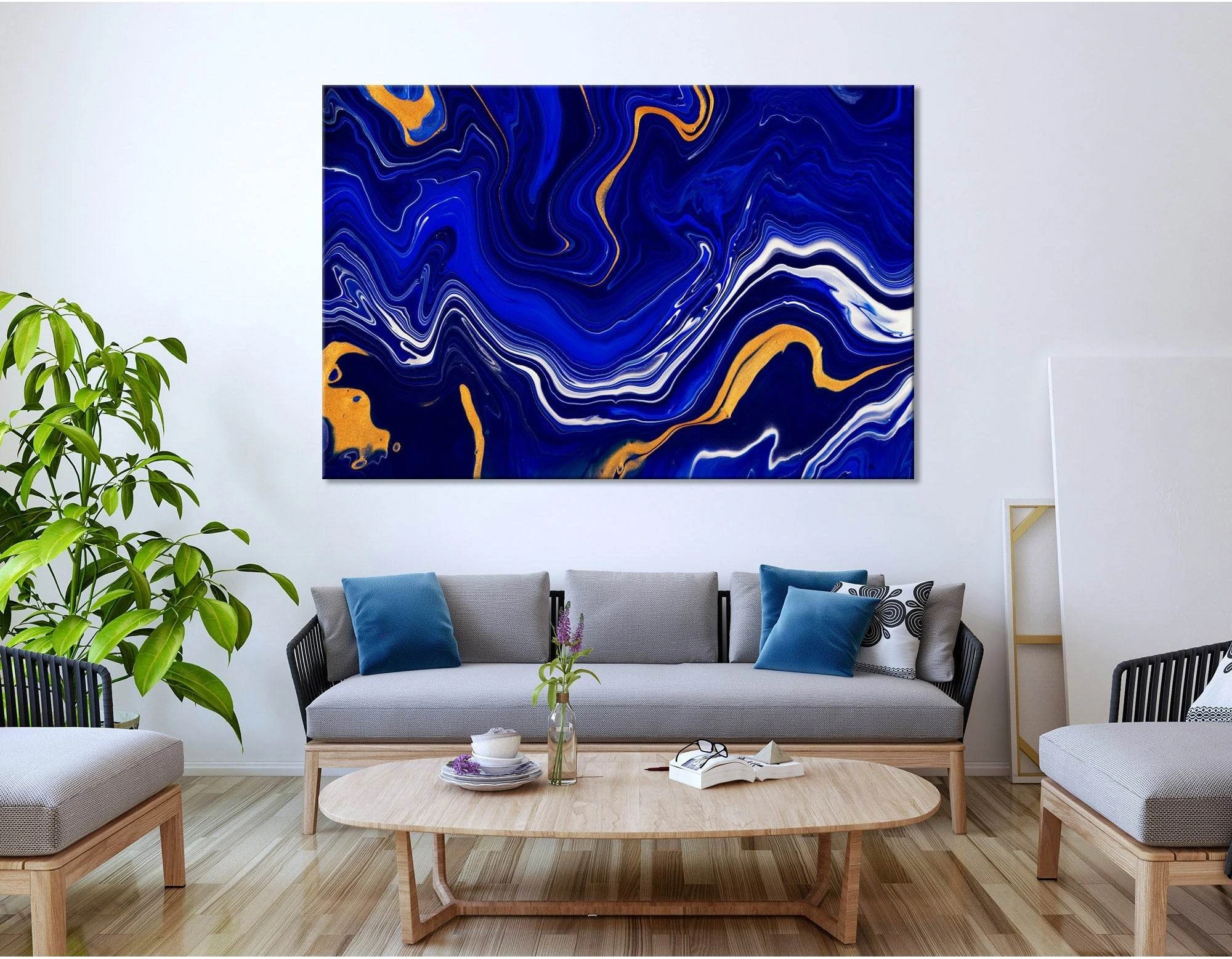 Blue, Yellow And White Anomaly Abstract №04403 Ready to Hang Canvas Print - Zellart Canvas Prints ALL_Products