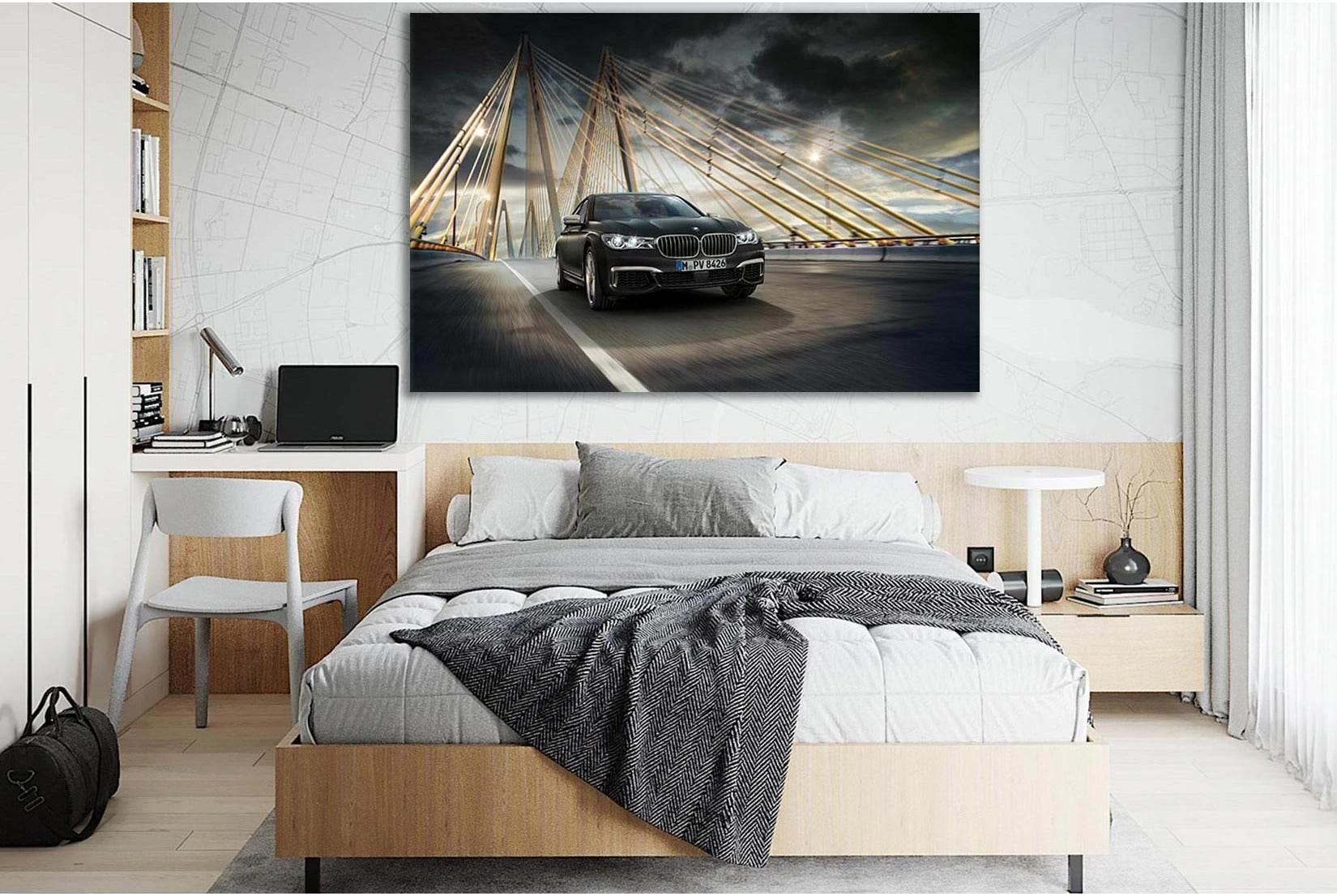 BMW On The Bridge №SL1138 Ready to Hang Canvas Print - Zellart Canvas Prints 0new, ALL_Products, Bridges Wall Art